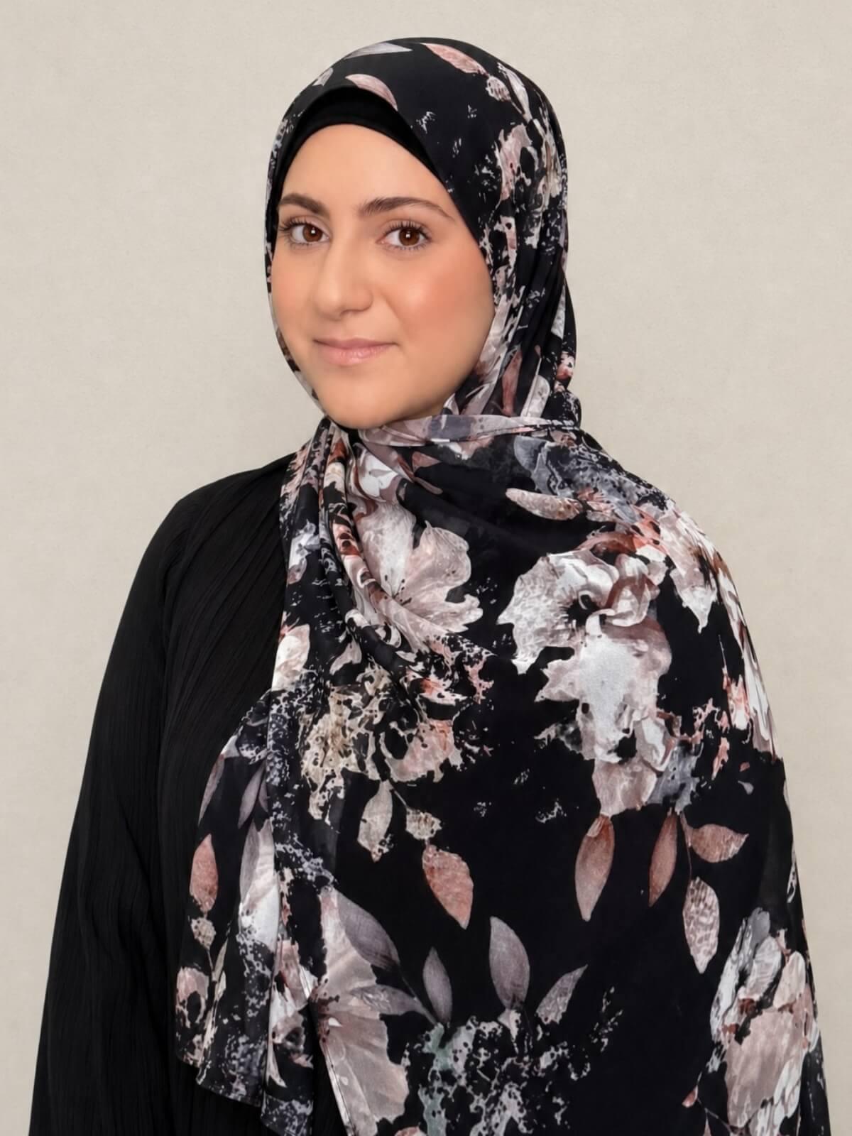 Modish Girl Printed Chiffon Hijab- Fleurette Slate II