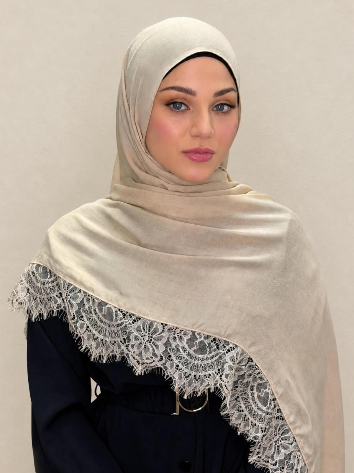 Lace Cotton Modal Hijab-Linen Sky