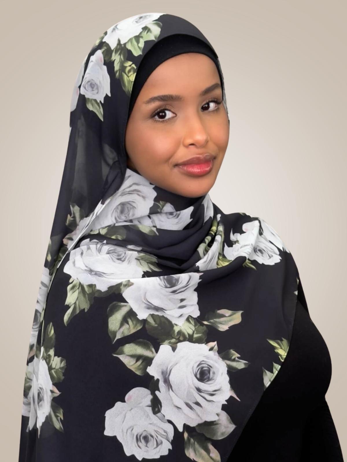 Printed Chiffon Hijab-Frosted Rosette