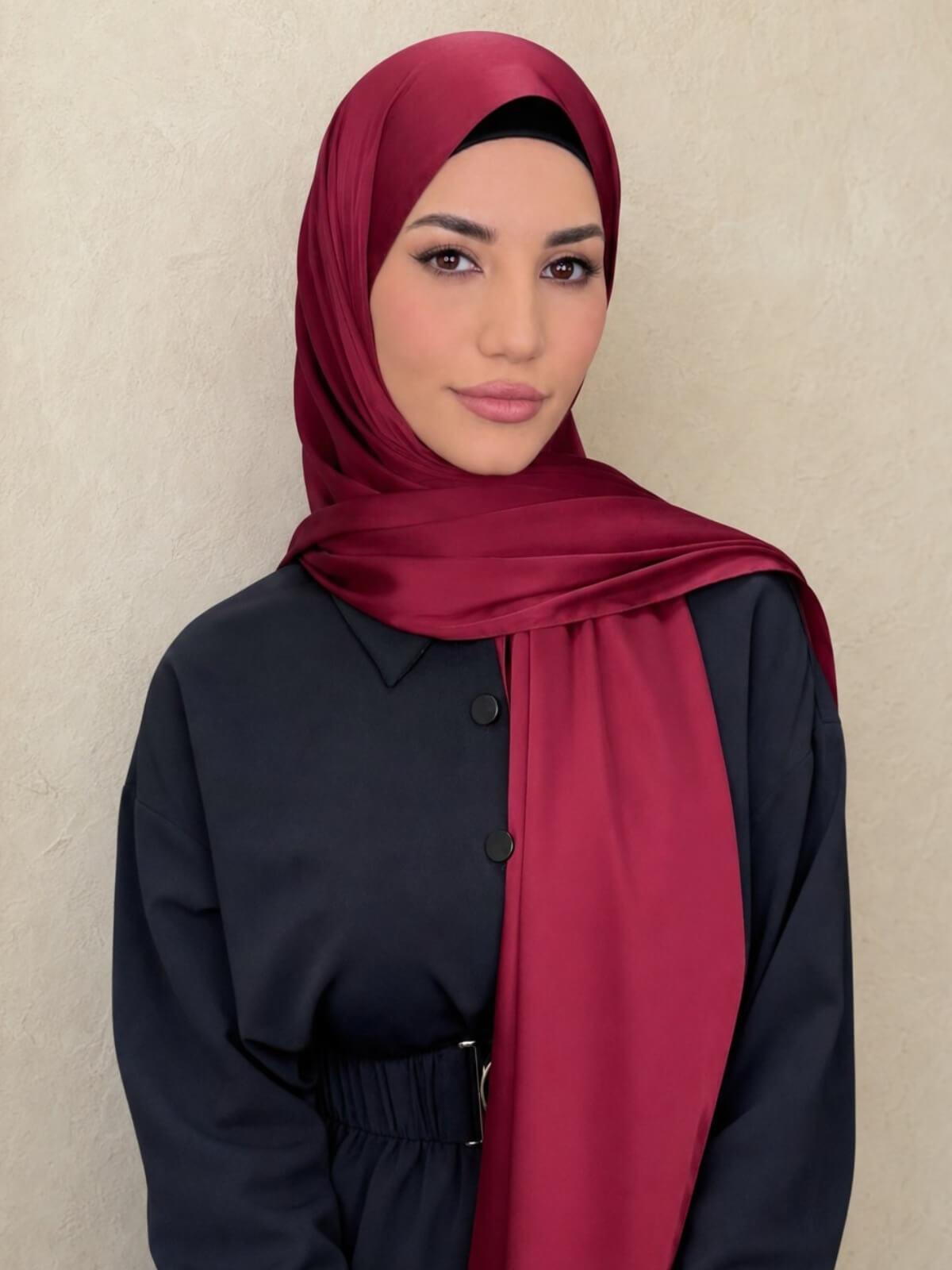 Premium Satin Hijab-Velvet Wine