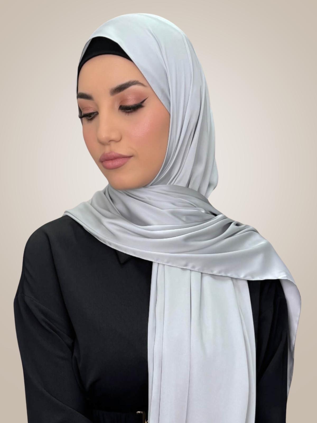 Premium Satin Hijab-Steel Mist
