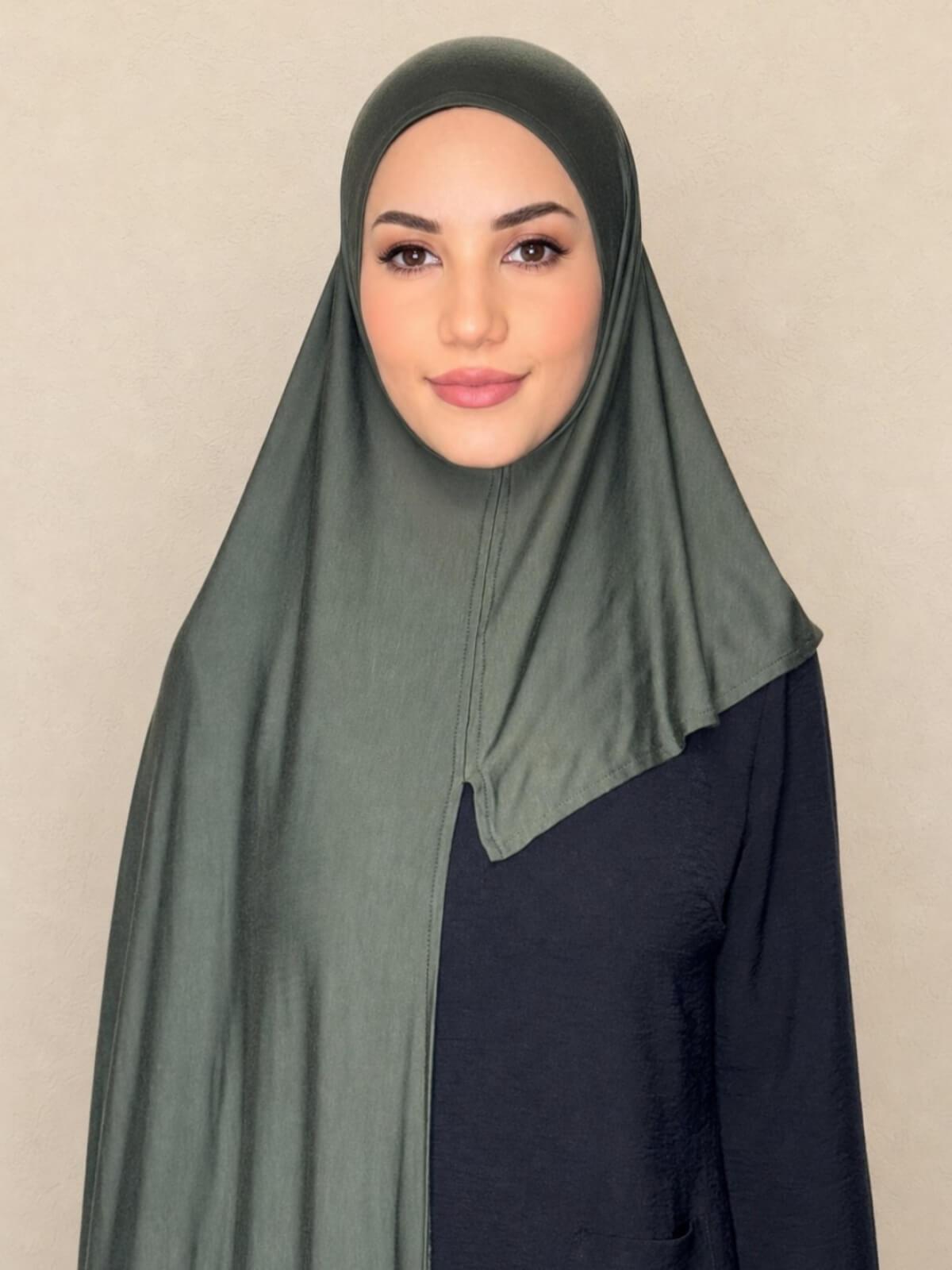 Pre-Sewn Jersey Hijab-Army Green