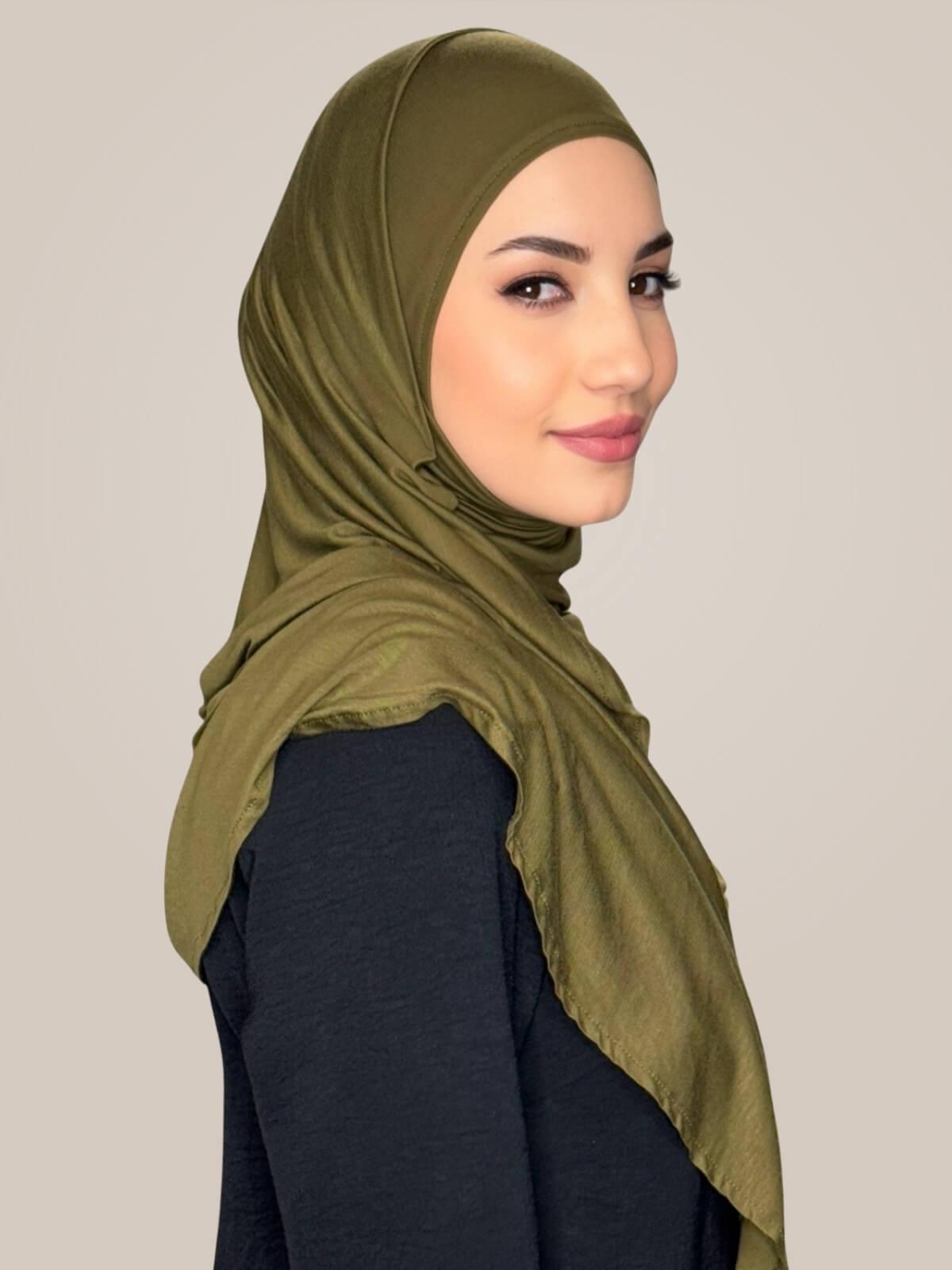Pre-Sewn Jersey Hijab-Olive Green