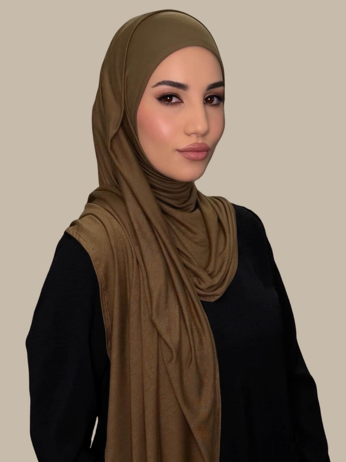 Pre-Sewn Jersey Hijab-Bark