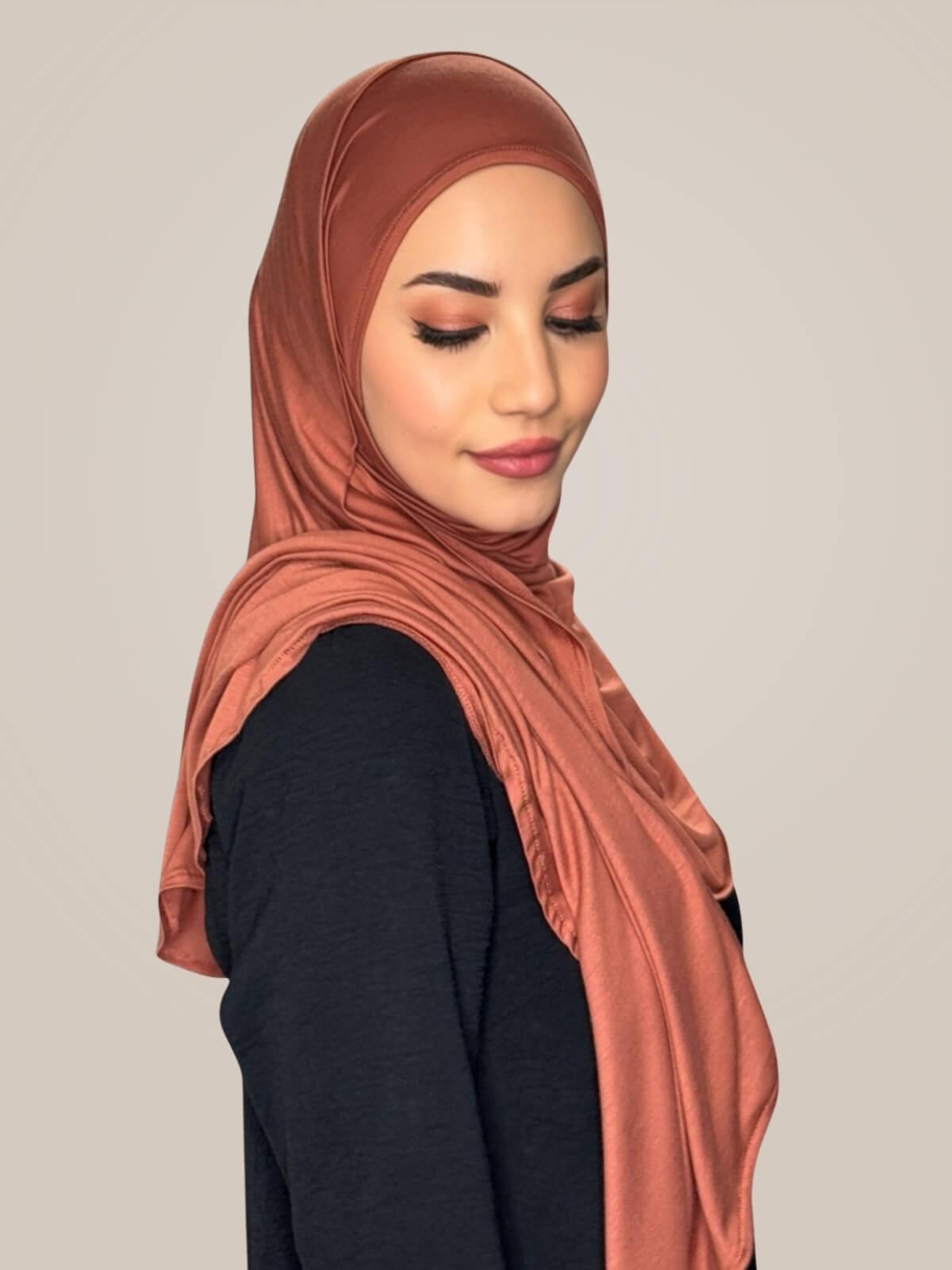 Pre-Sewn Jersey Hijab-Brick Red