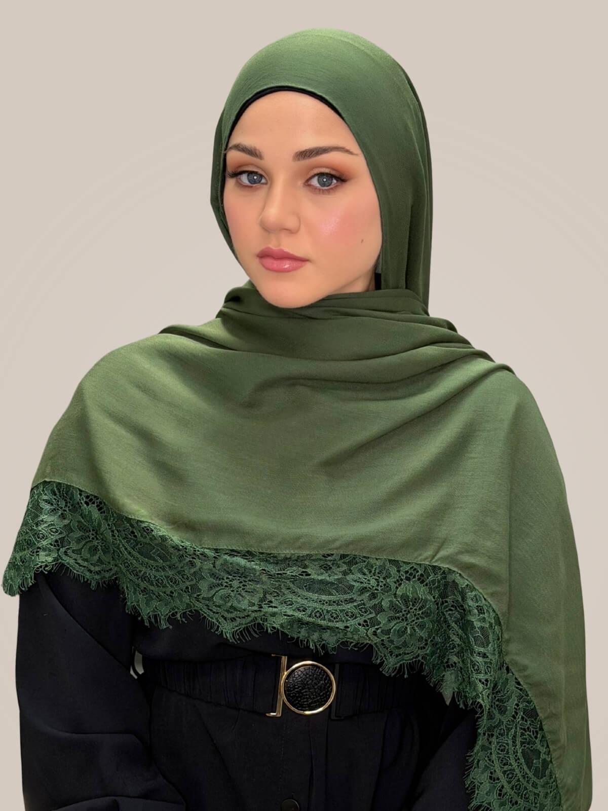 Lace Cotton Modal Hijab-Woodland Mist