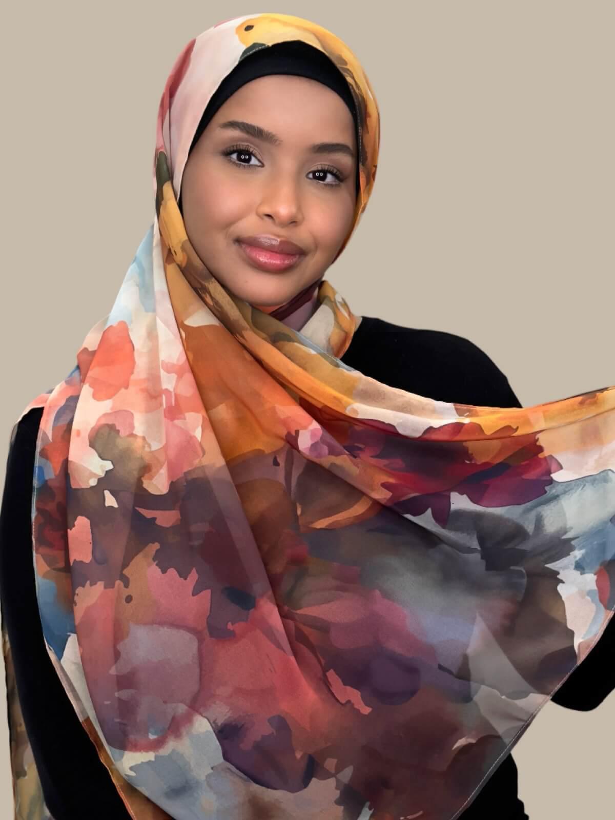 Printed Chiffon Hijab-Sienna Petals