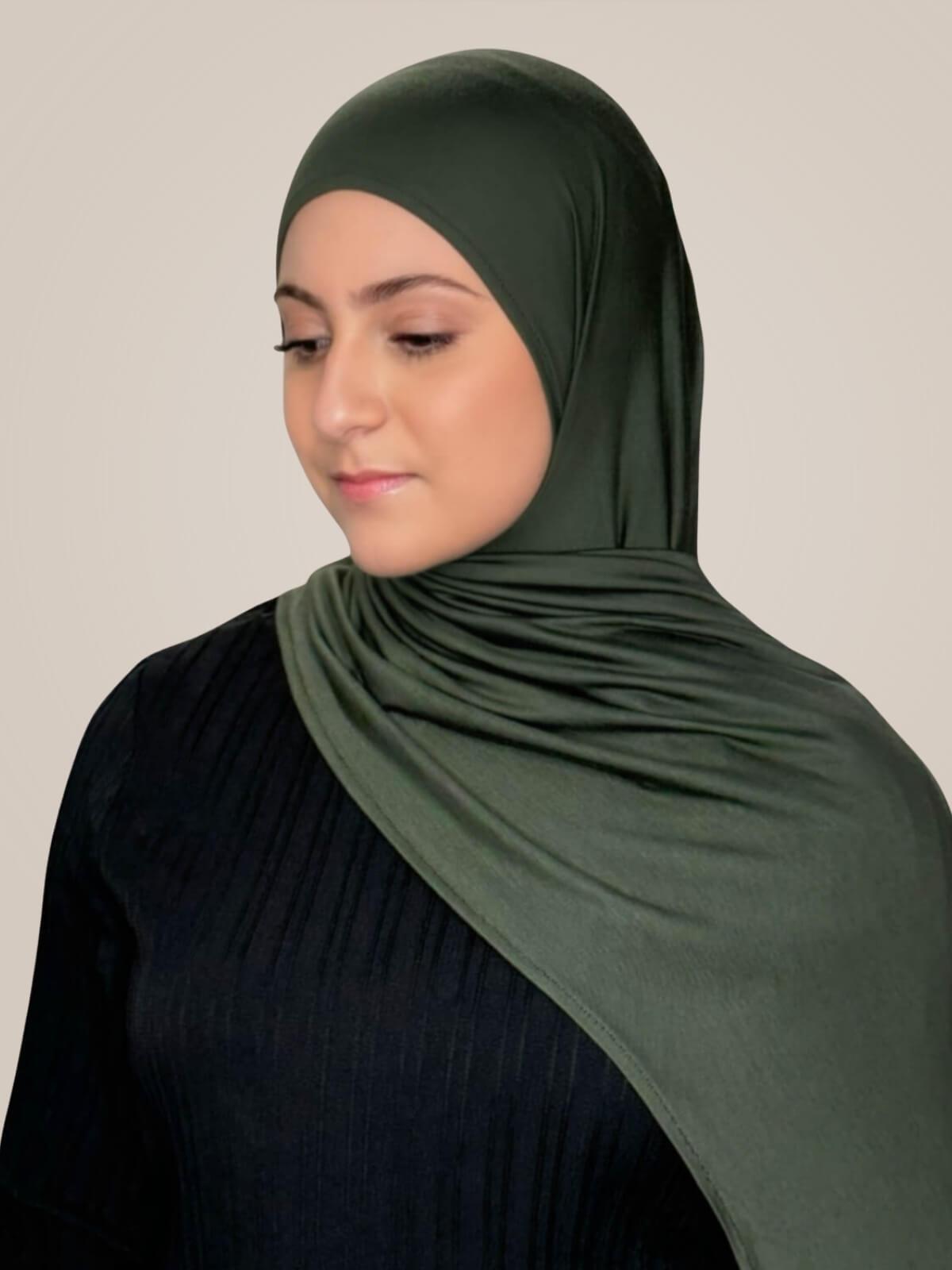 Modish Girl Pre-Sewn Jersey Hijab-Army Green