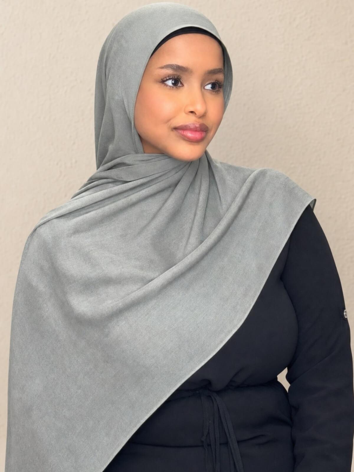 Cotton Modal Hijab-Slate Green