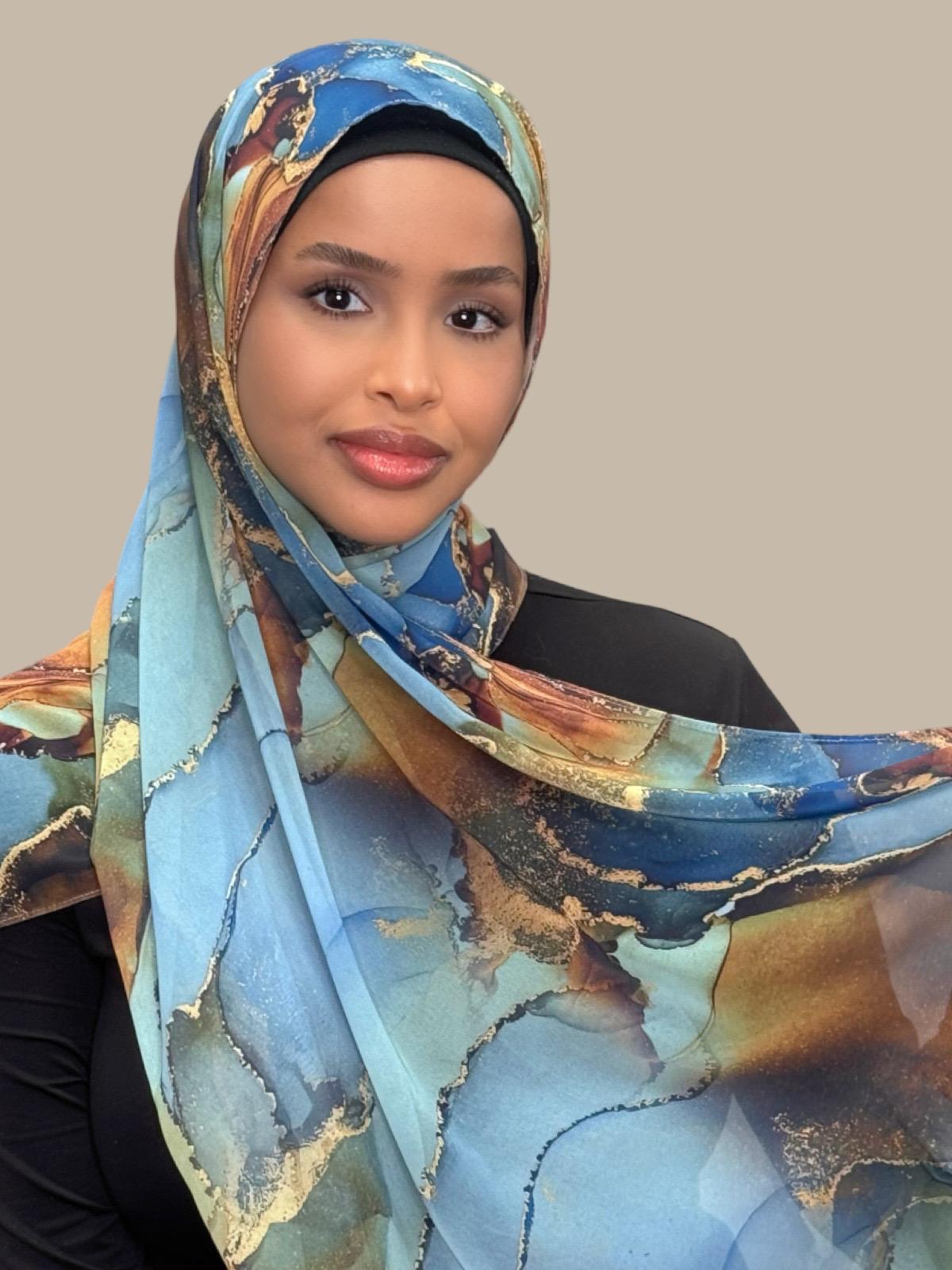 Printed Chiffon Hijab-Deep Horizon