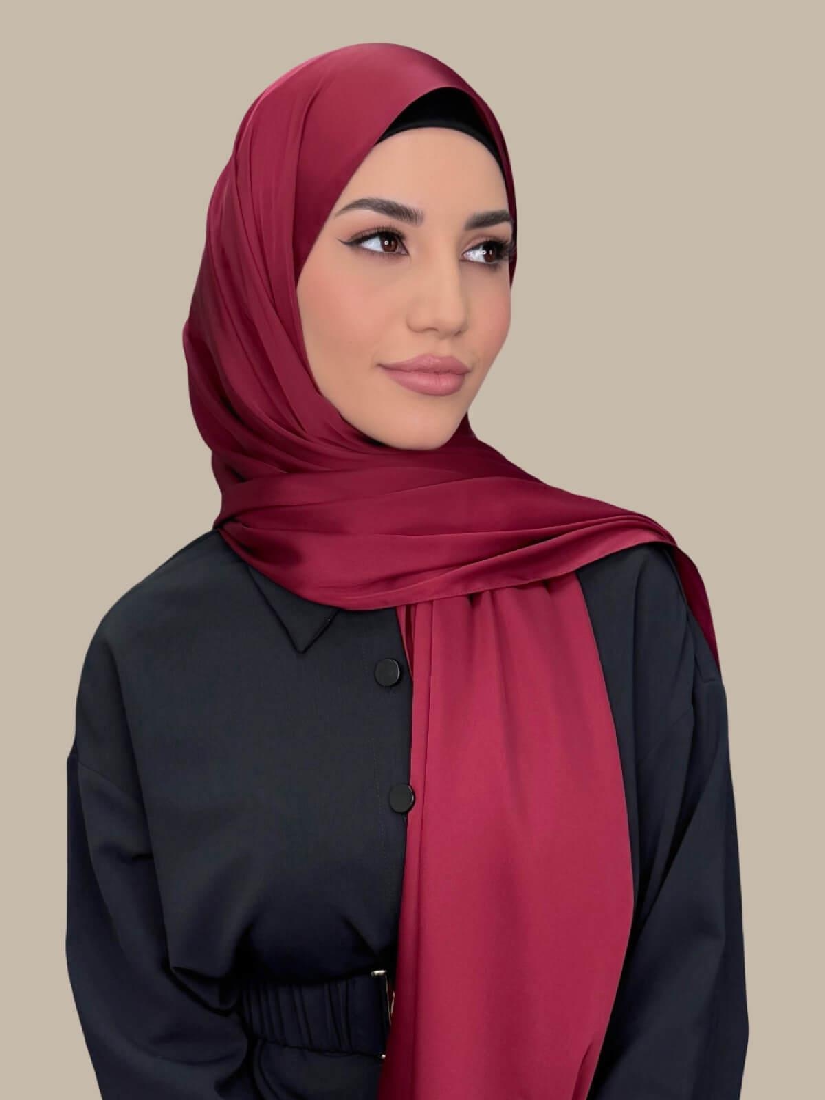 Premium Satin Hijab-Velvet Wine