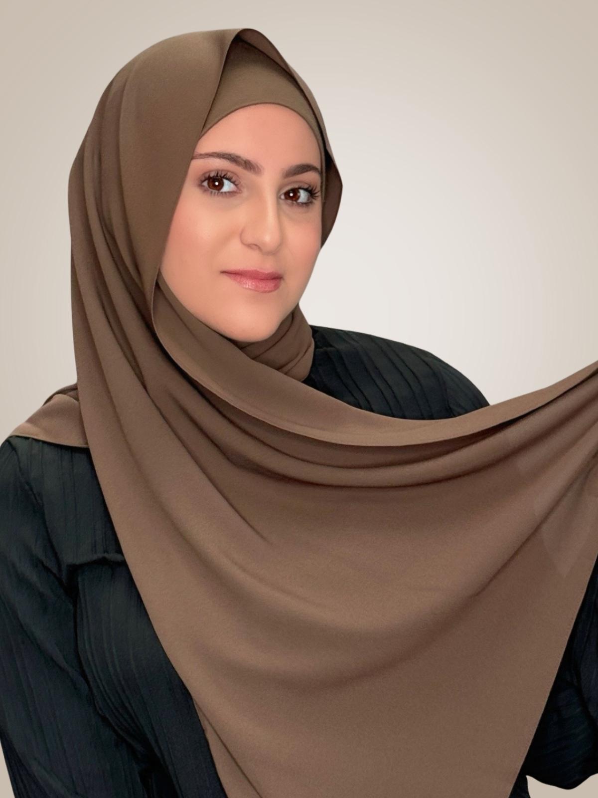 Modish Girl Matching Chiffon Hijab Set-Swiss Brown