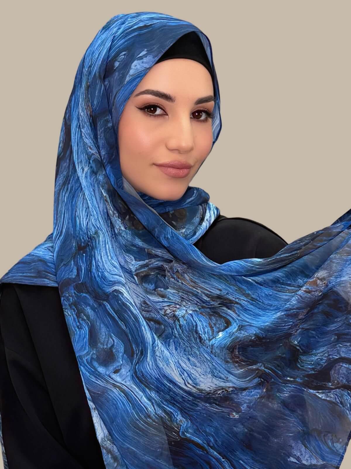 Printed Chiffon Hijab-Ocean Mist