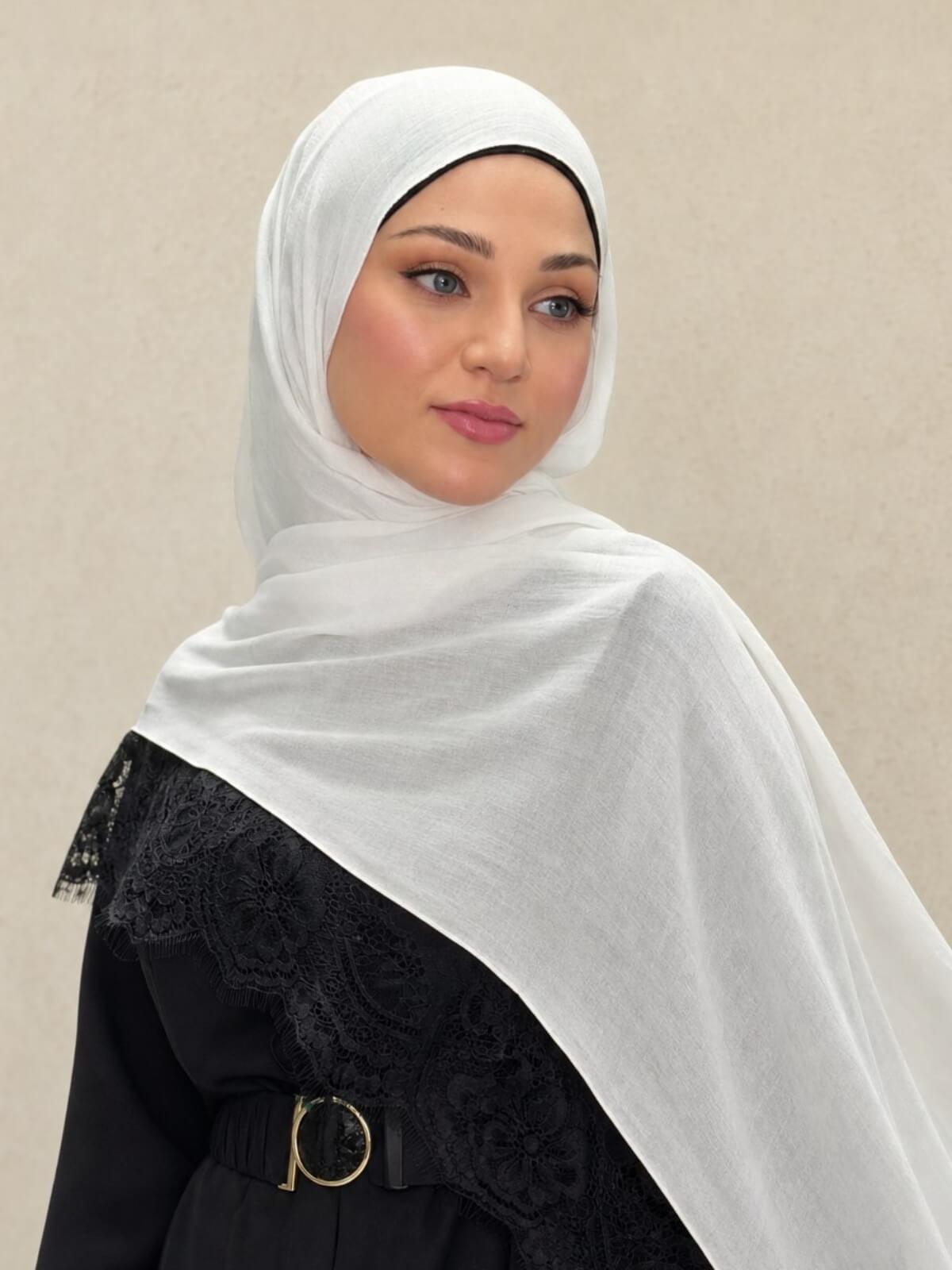 Lace Cotton Modal Hijab-Soft Pearl