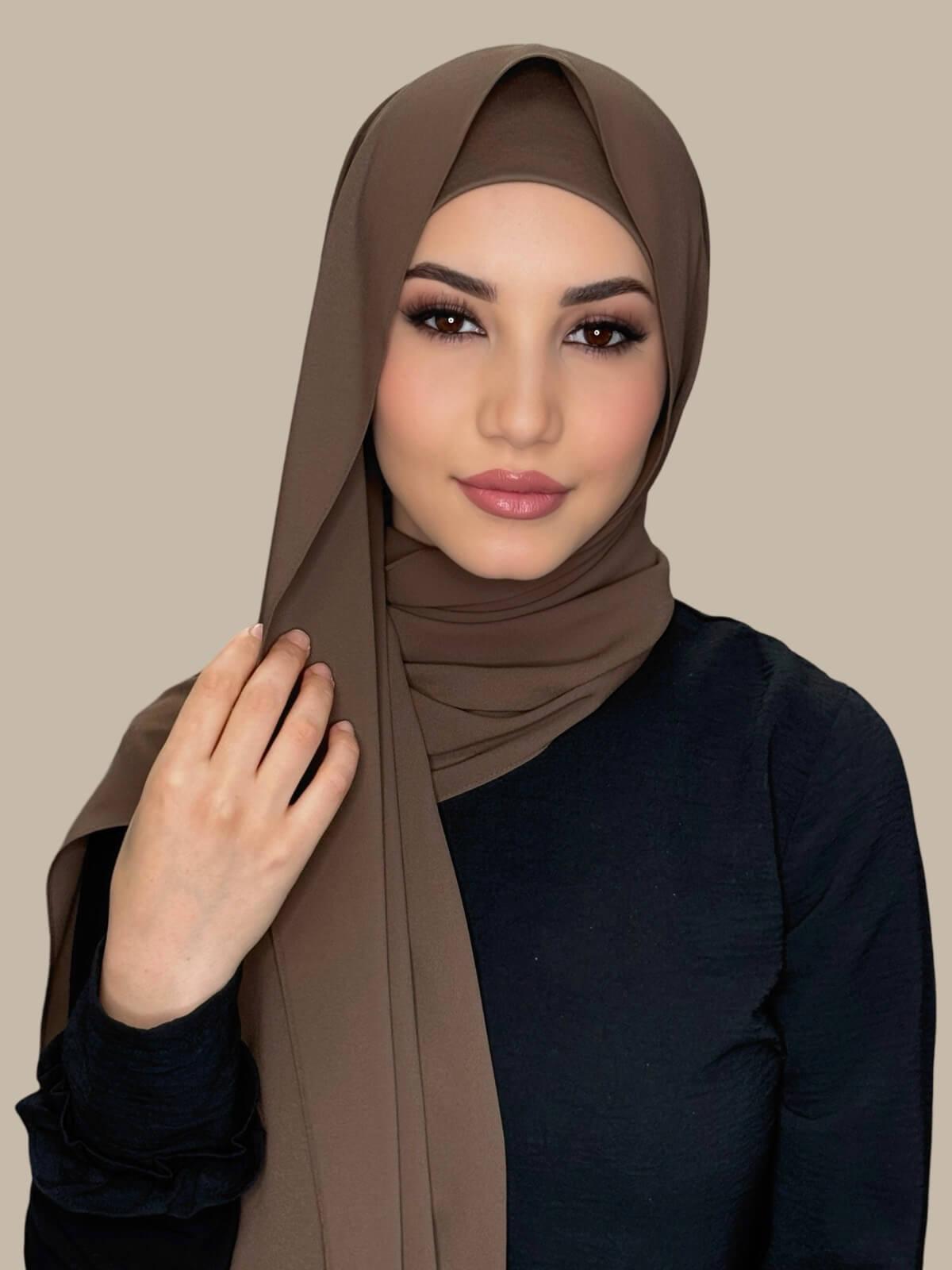 Matching Chiffon Hijab Set-Swiss Brown