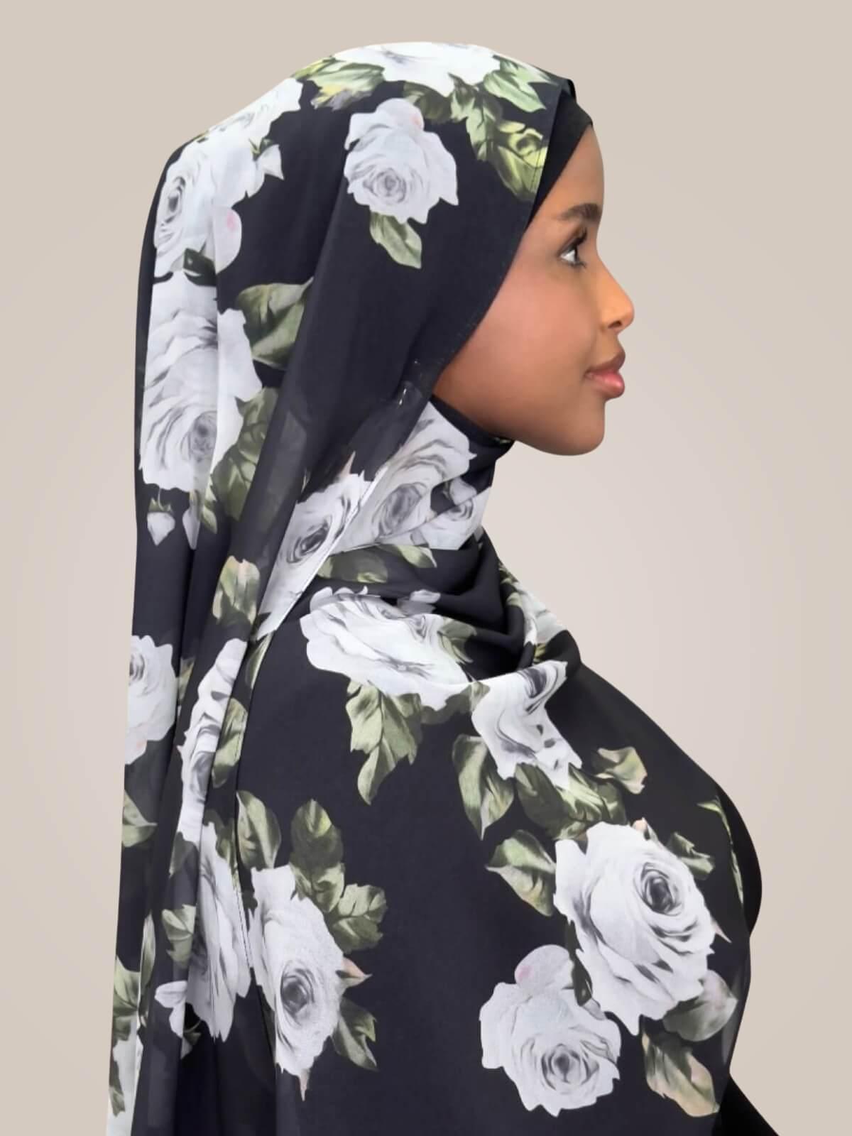 Printed Chiffon Hijab-Frosted Rosette