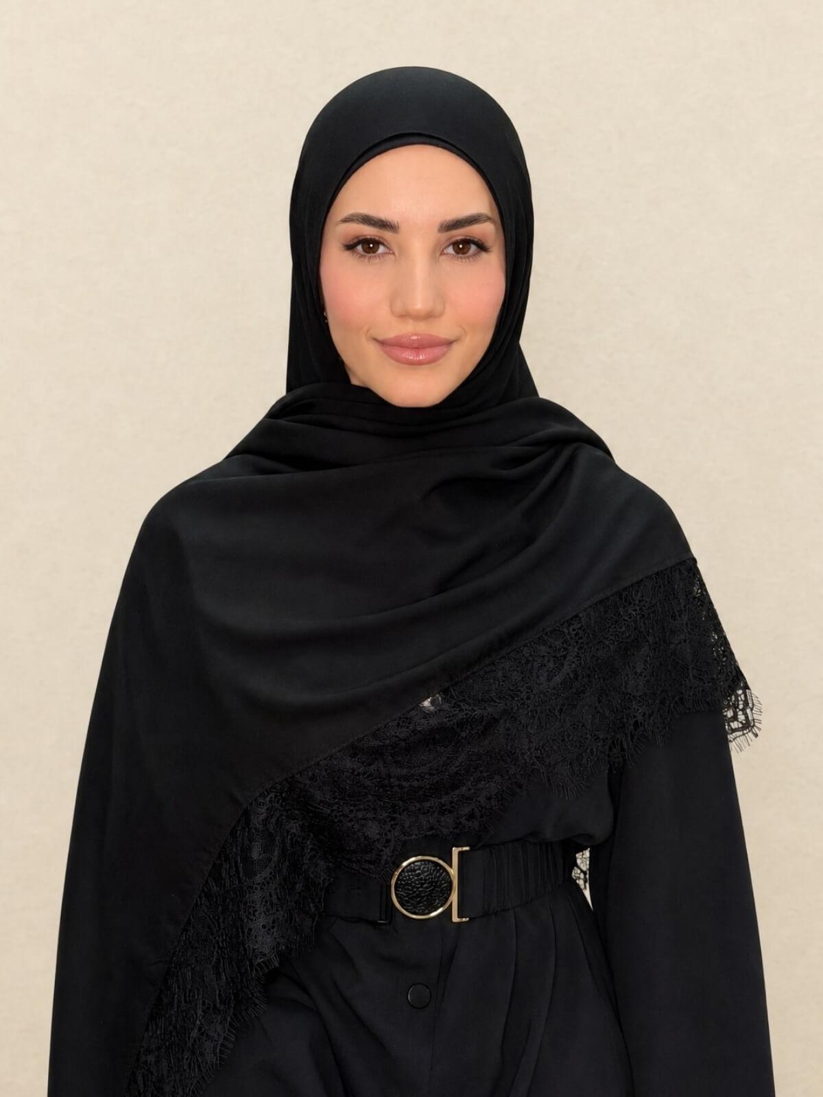 Lace Cotton Modal Hijab-Midnight