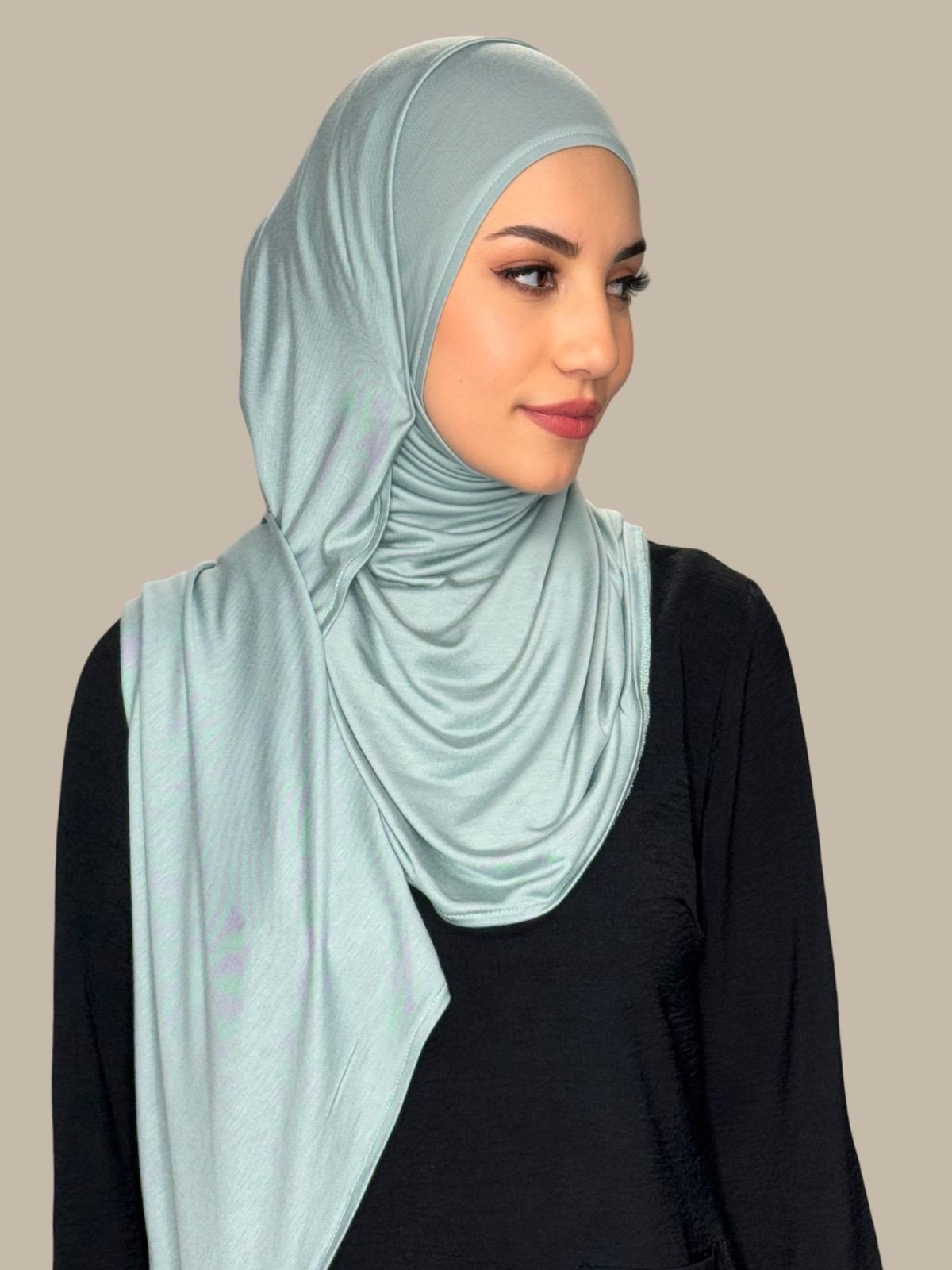 Pre-Sewn Jersey Hijab-Pale Cyan