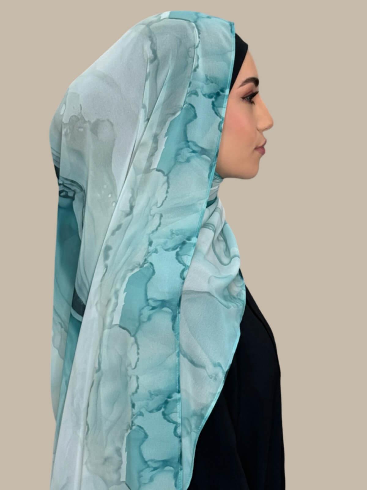 Printed Chiffon Hijab-Tidal Teal