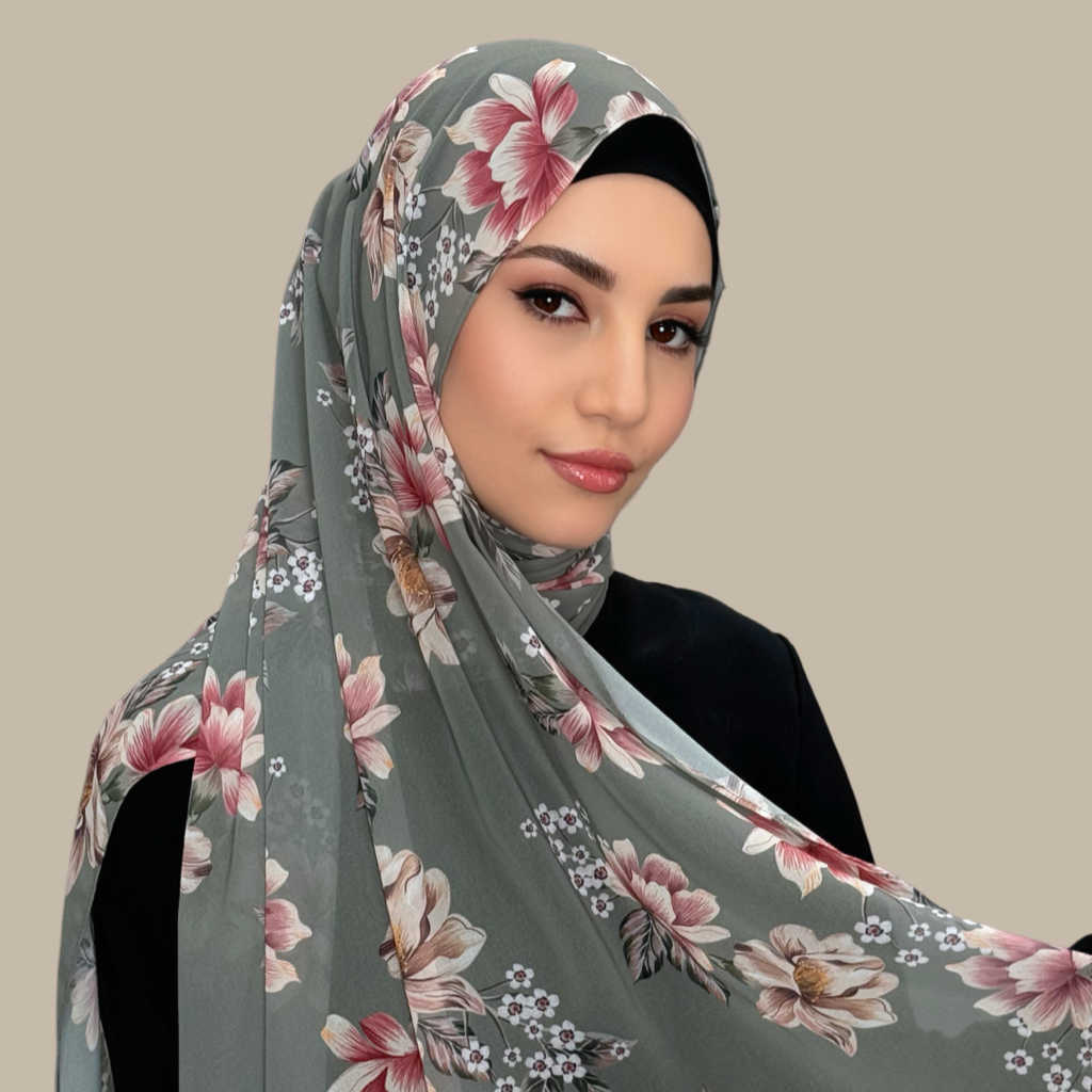 Printed Chiffon Hijab-Vintage Peony - Modish Hijab