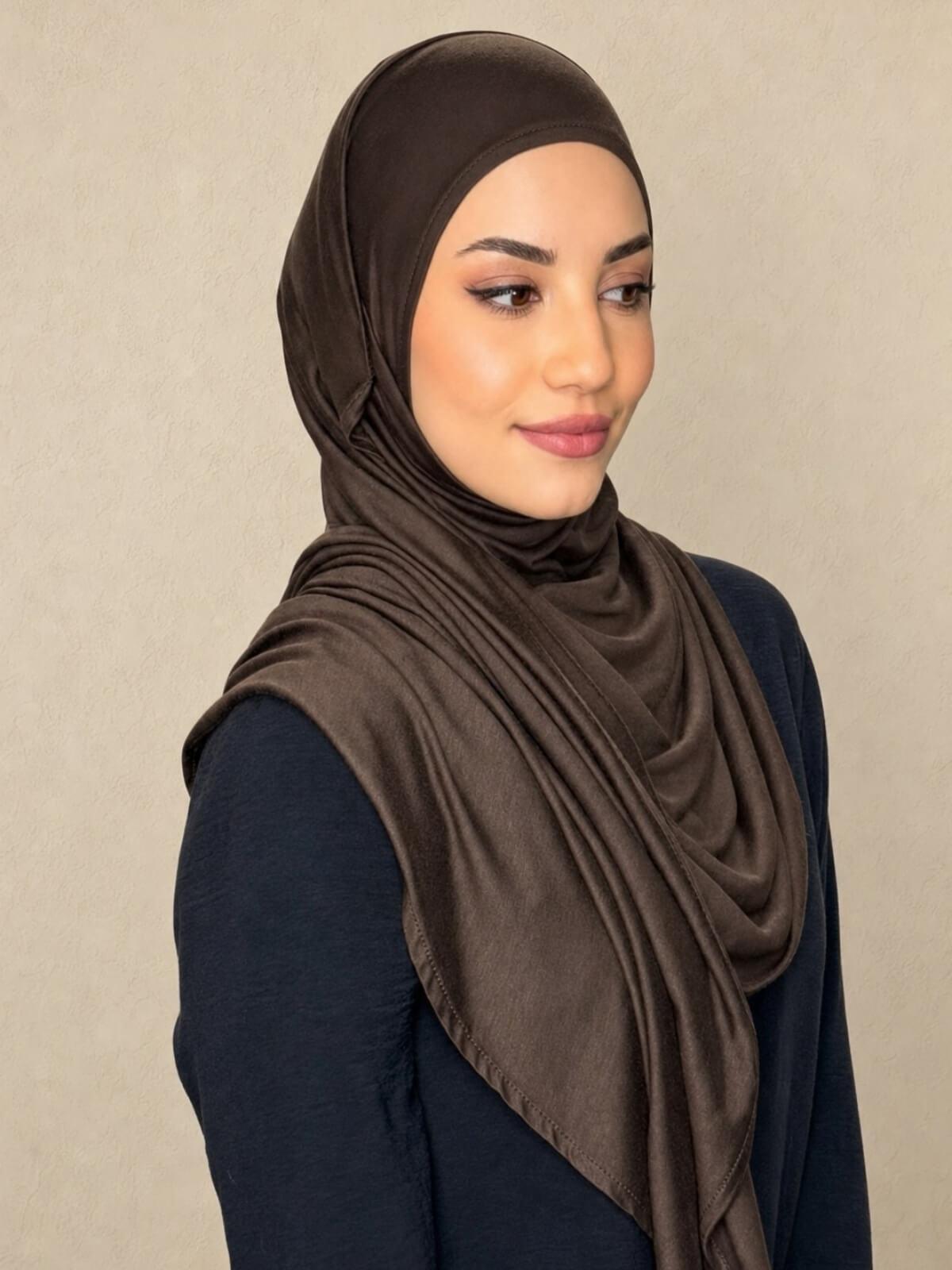 Pre-Sewn Jersey Hijab-Chocolate Brown