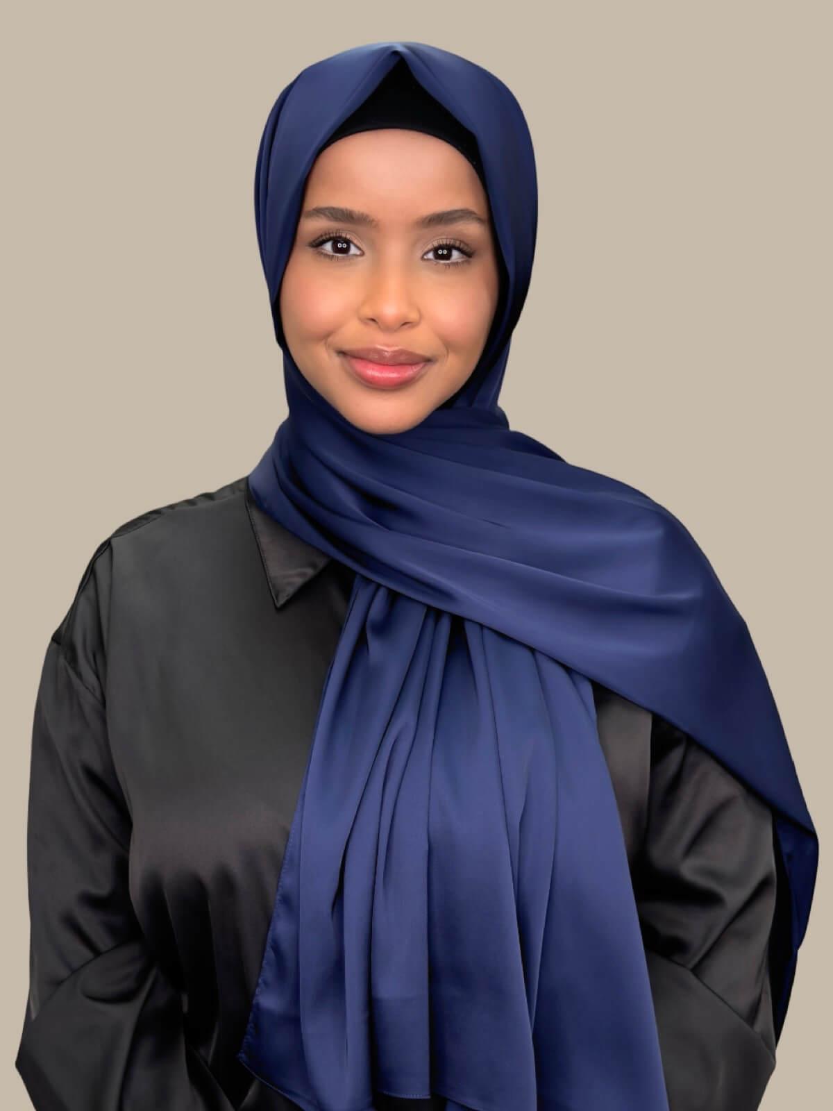 Premium Satin Hijab-Navy Blue