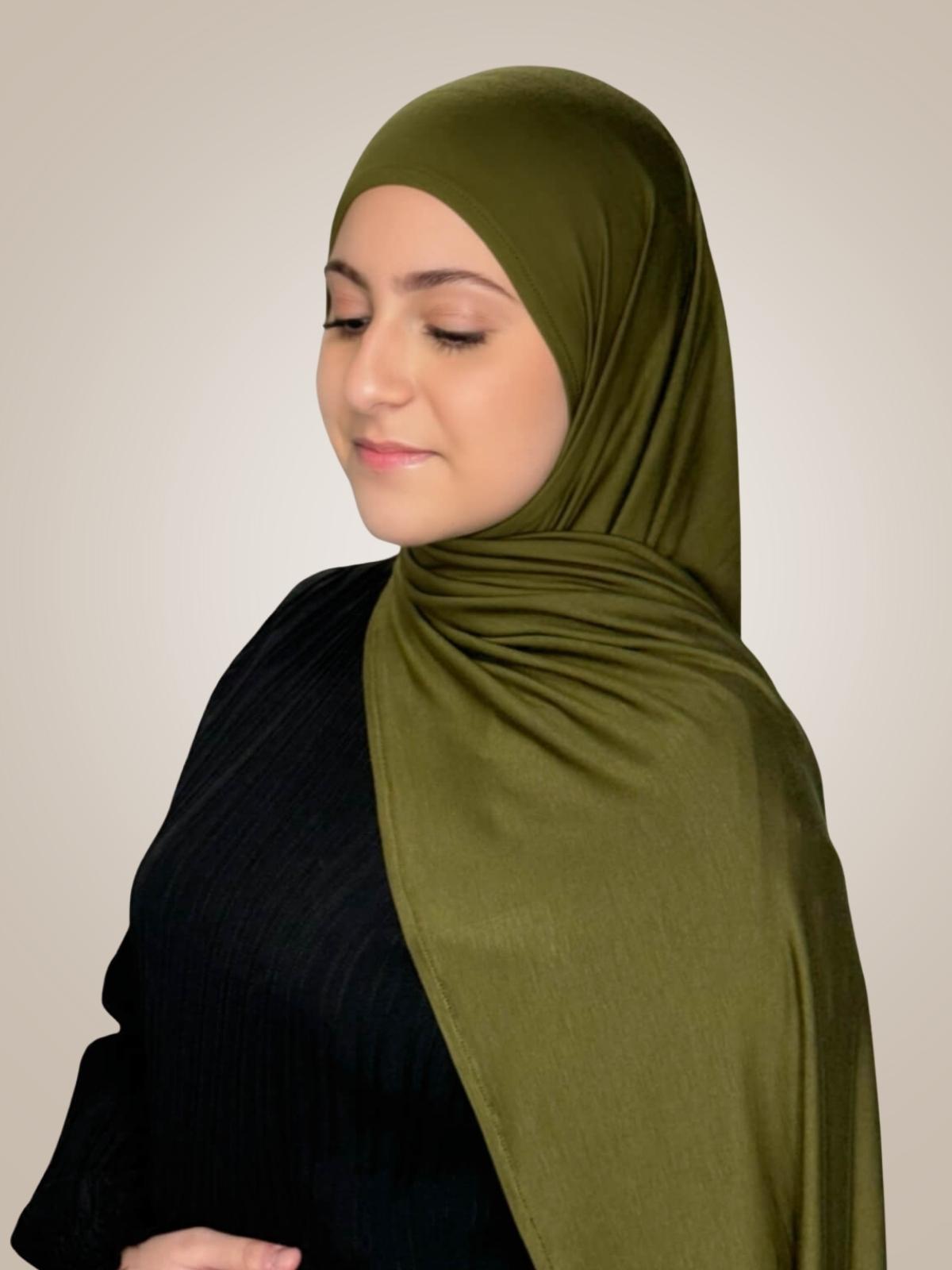 Modish Girl Pre-Sewn Jersey hijab-Olive Green
