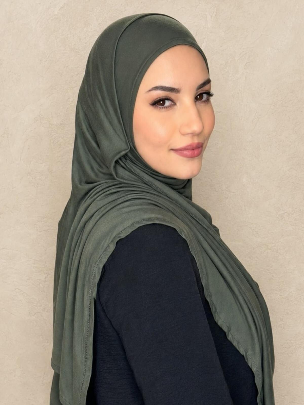 Pre-Sewn Jersey Hijab-Army Green