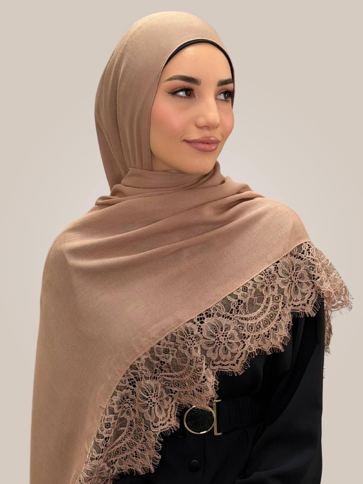 Lace Cotton Modal Hijab-Pink Rosewood