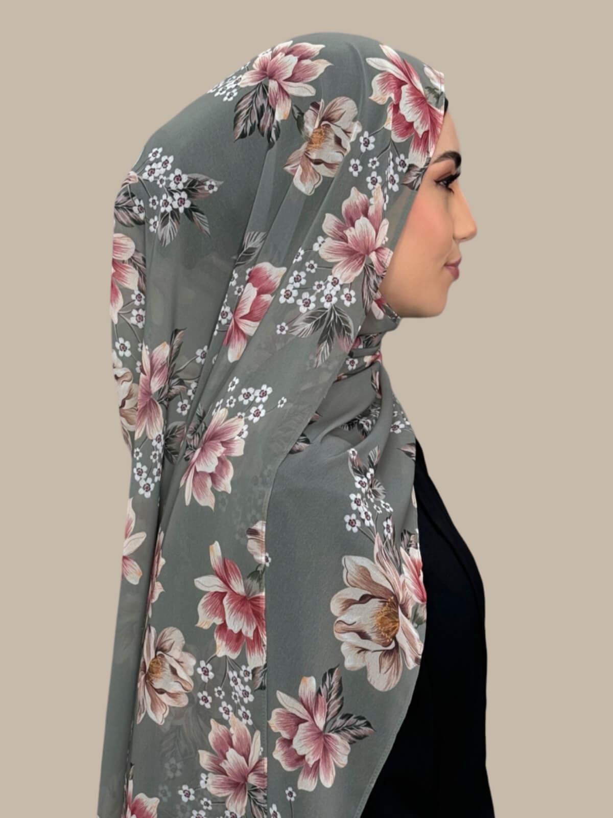 Printed Chiffon Hijab-Vintage Peony