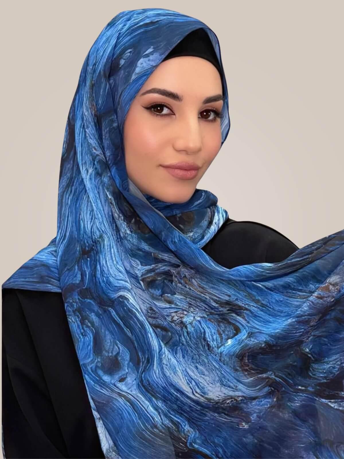 Printed Chiffon Hijab-Ocean Mist