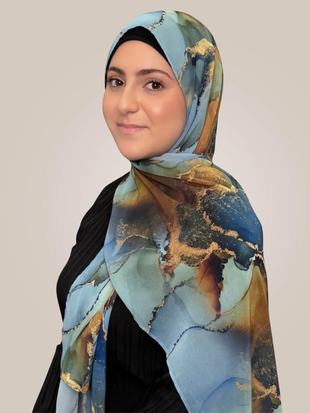 Modish Girl Printed Chiffon Hijab- Deep Horizon