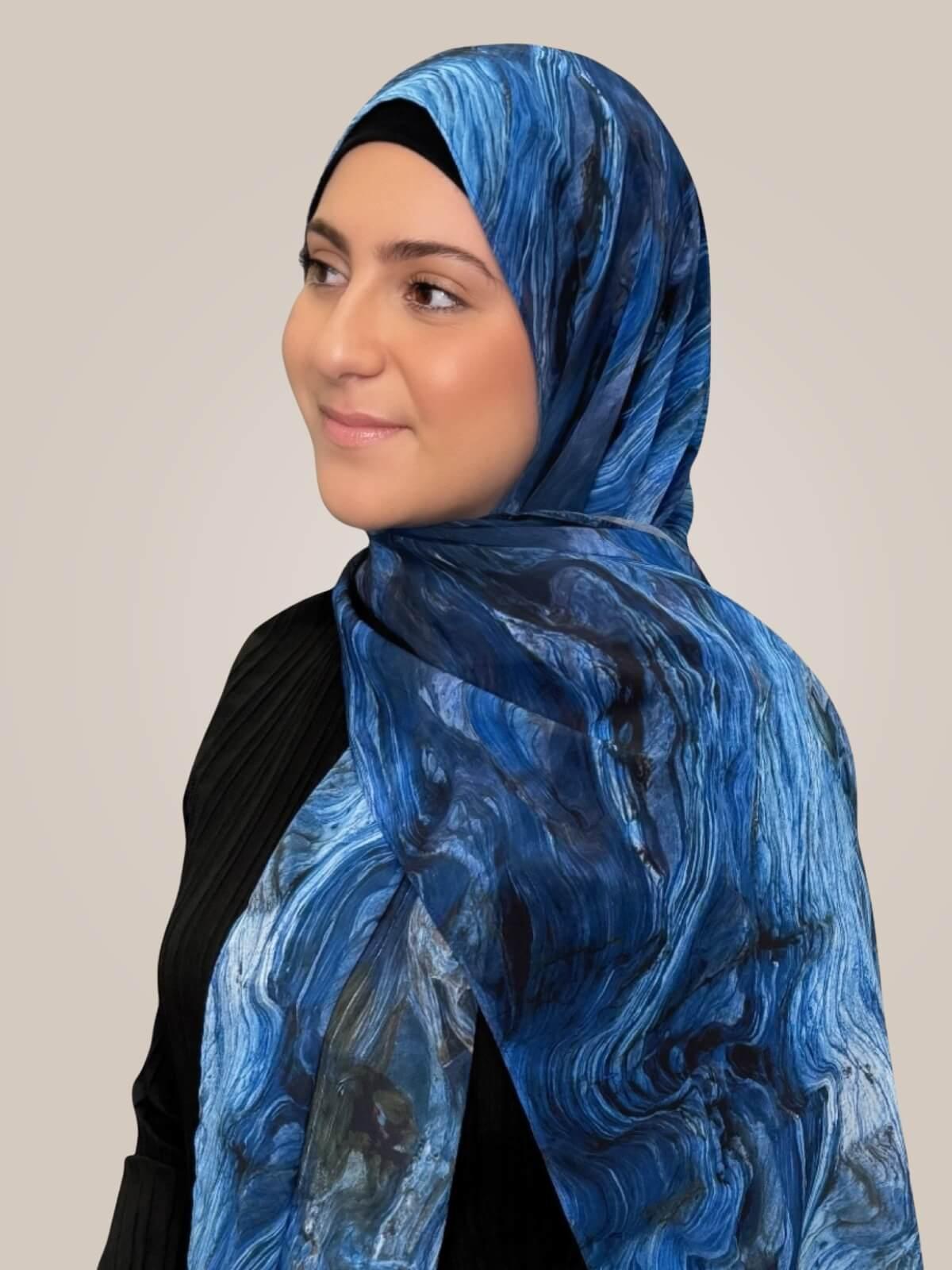 Modish Girl Printed Chiffon Hijab-Ocean Mist