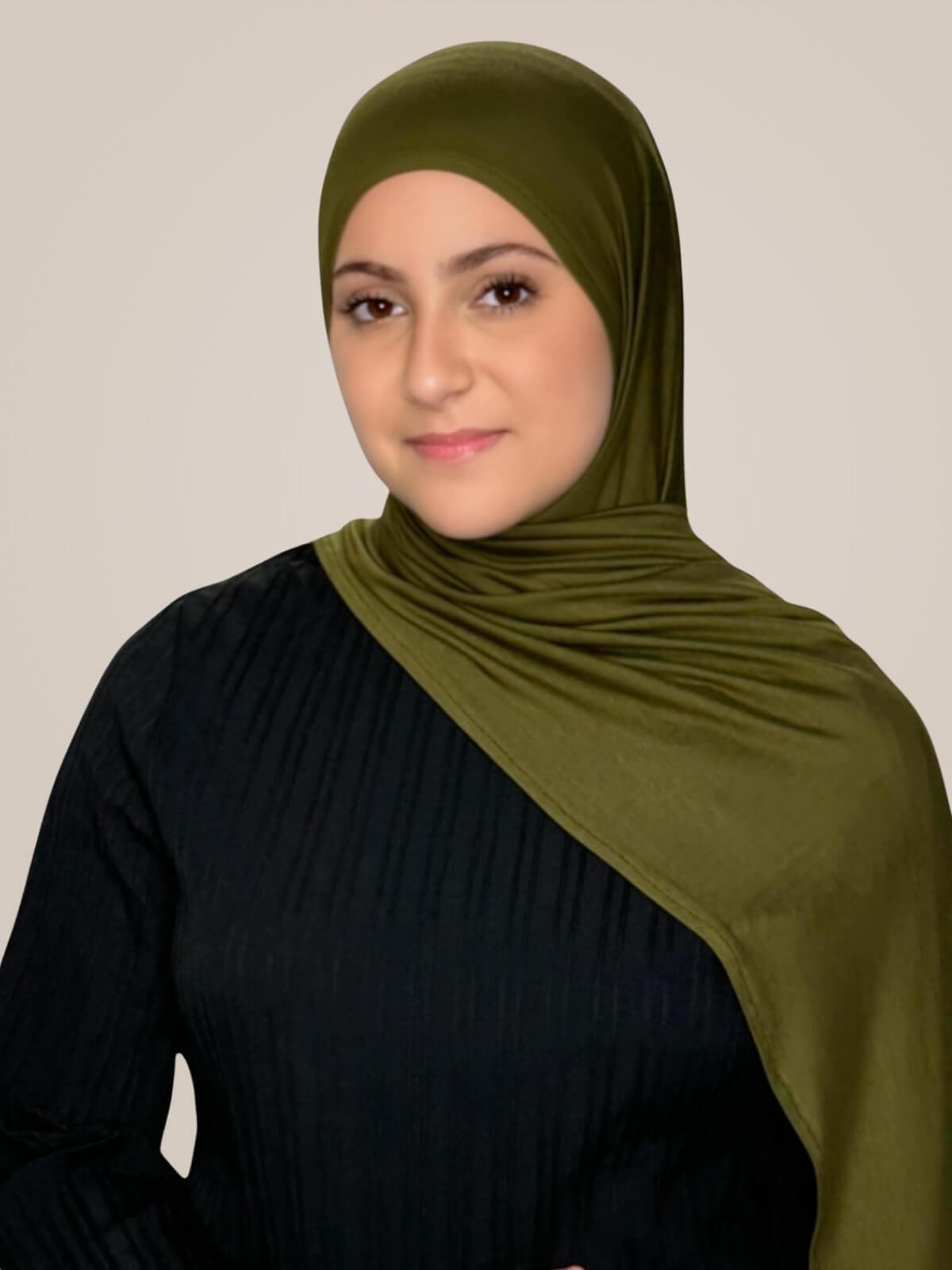 Modish Girl Pre-Sewn Jersey hijab-Olive Green