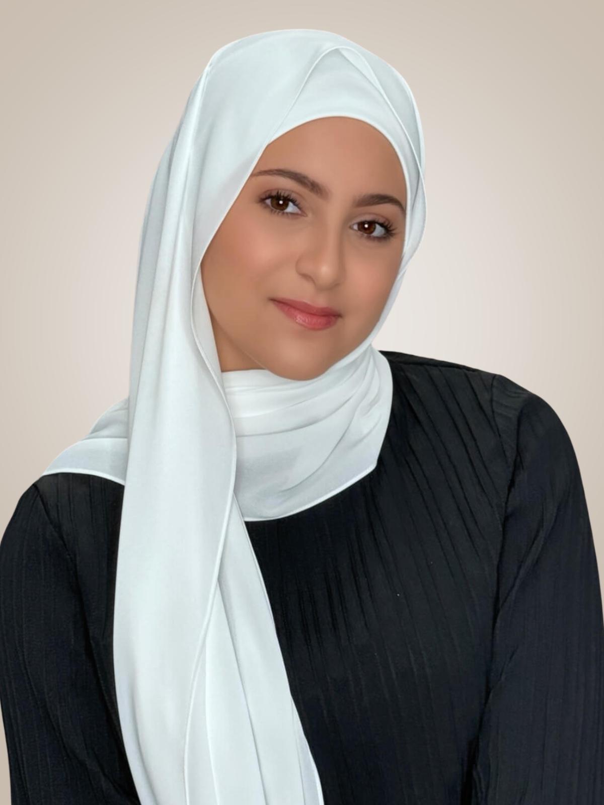 Modish Girl Matching Chiffon Hijab Set-White