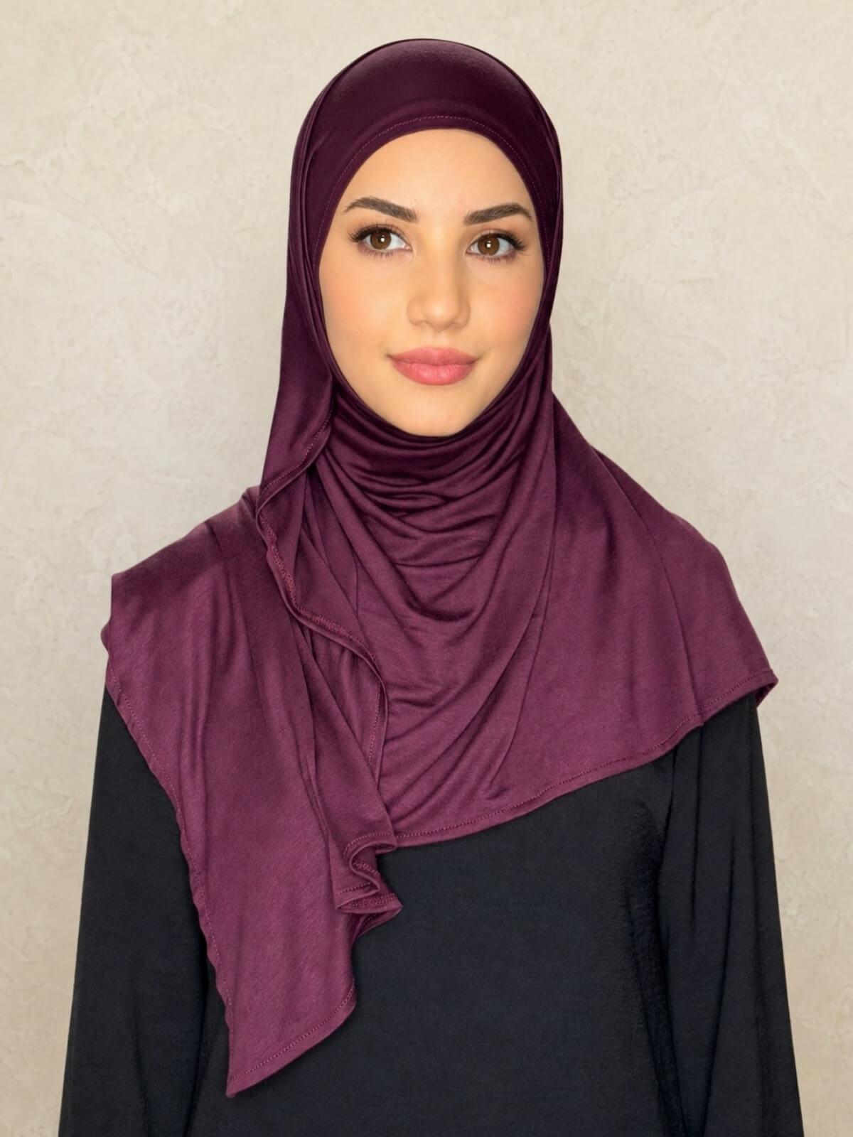 Pre-Sewn Jersey Hijab-Wine