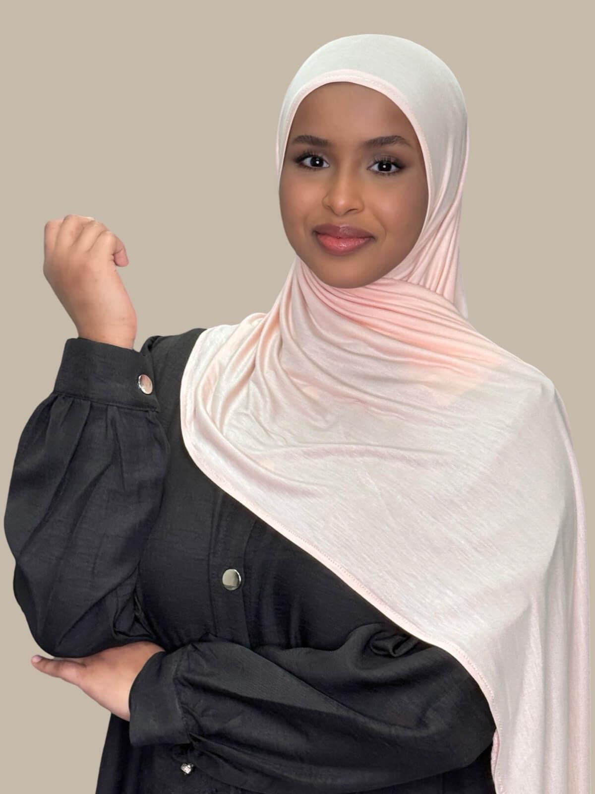 Pearl Pre-Sewn Jersey Hijab side view on model draped over shoulder