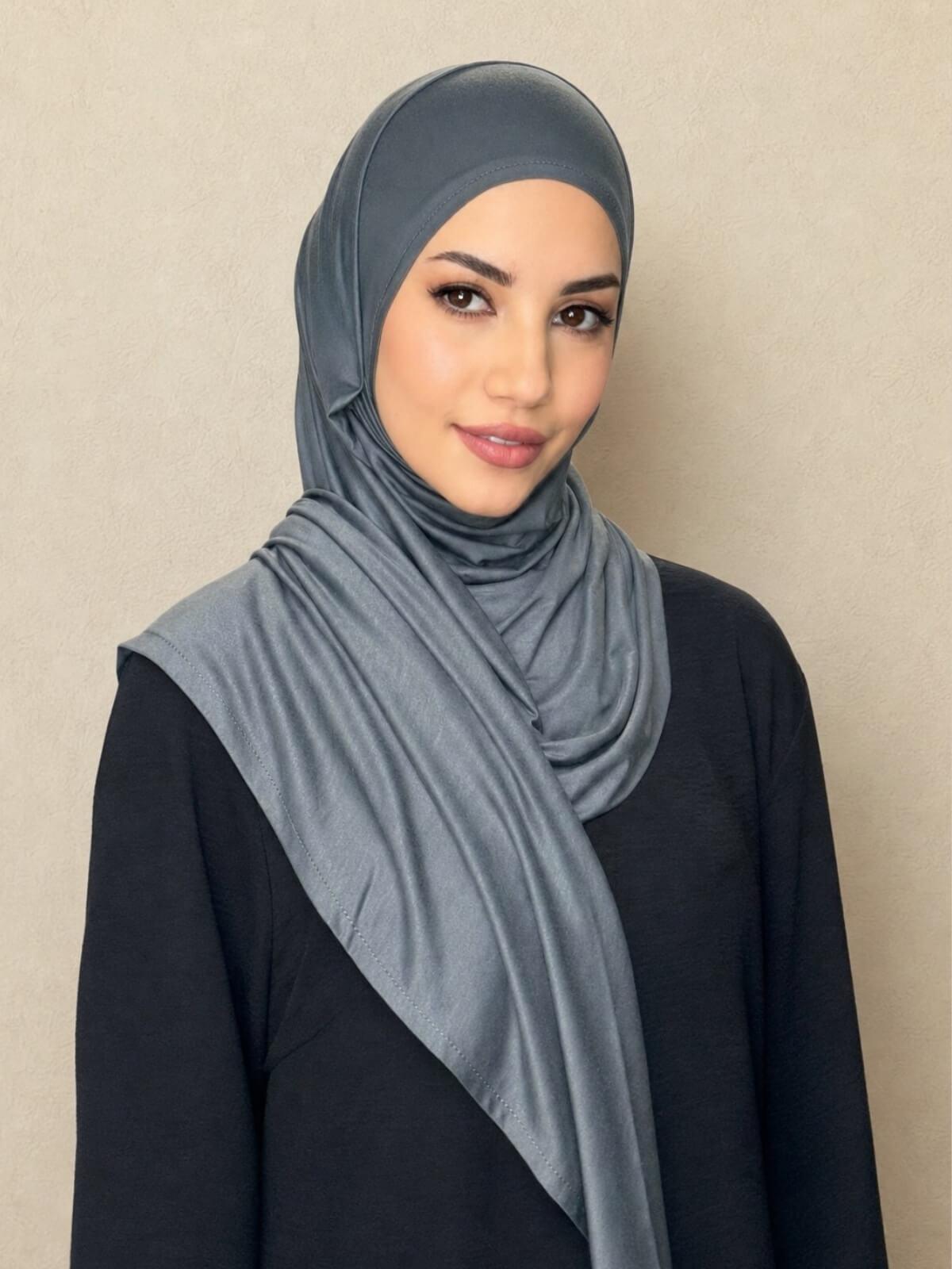 Pre-Sewn Jersey Hijab-Pebble Grey