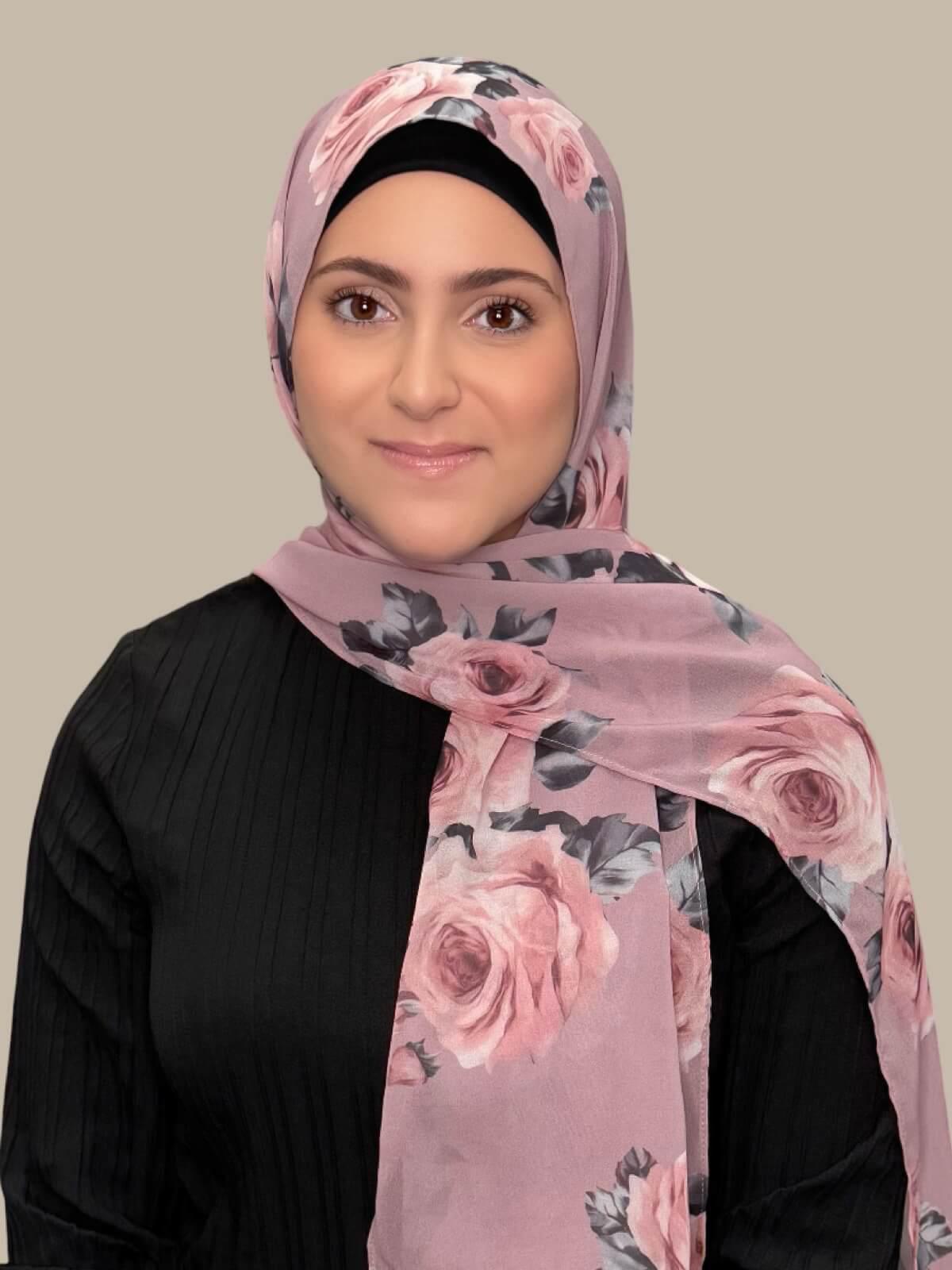 Modish Girl Printed Chiffon Hijab-Neutral Rosette