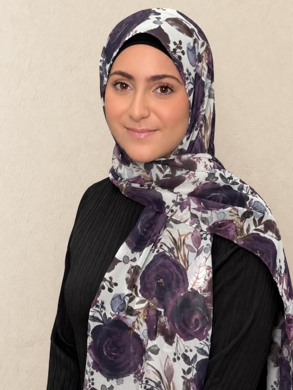 Modish Girl Printed Chiffon Hijab-Plum Orchid