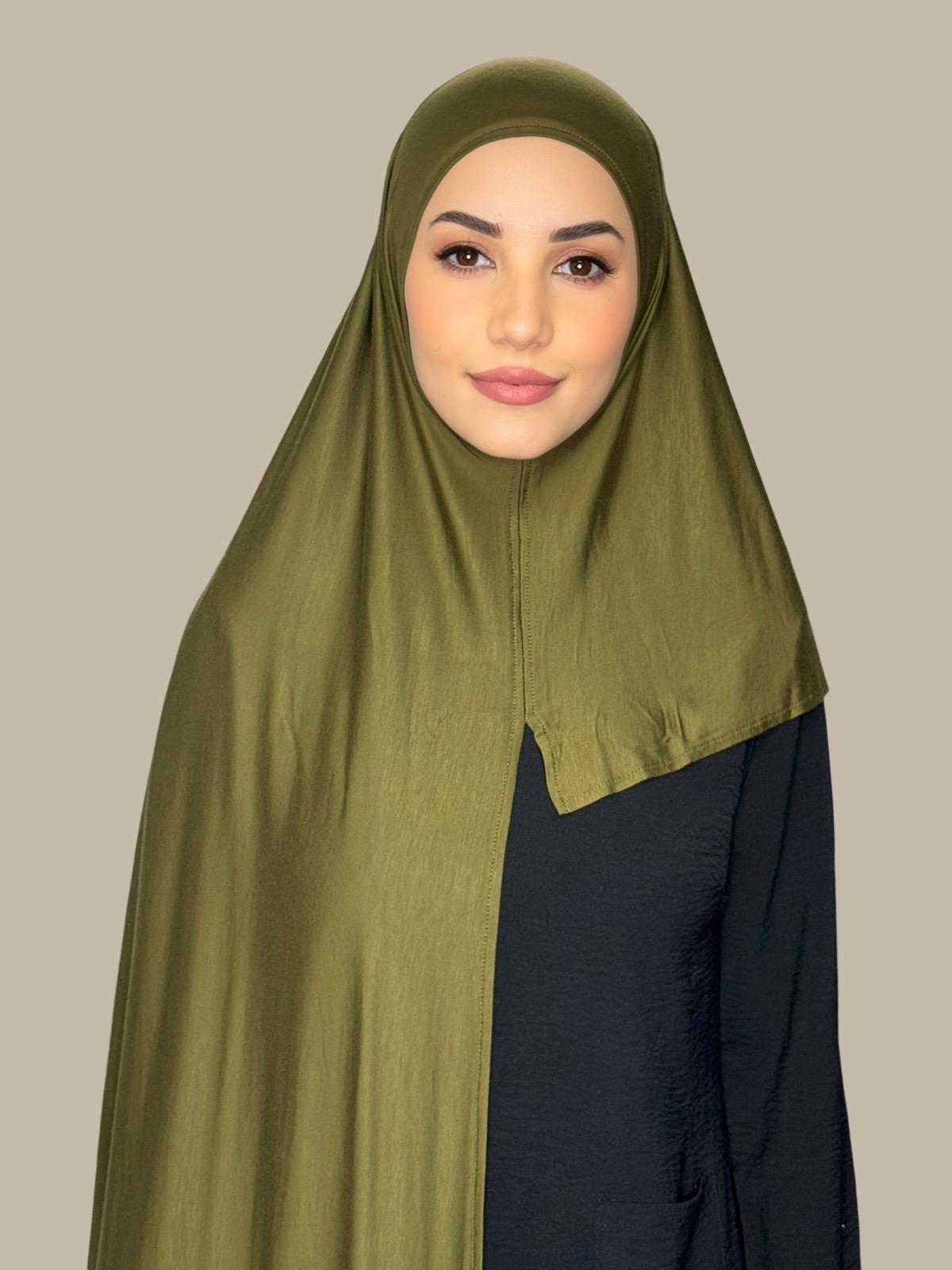 Pre-Sewn Jersey Hijab-Olive Green