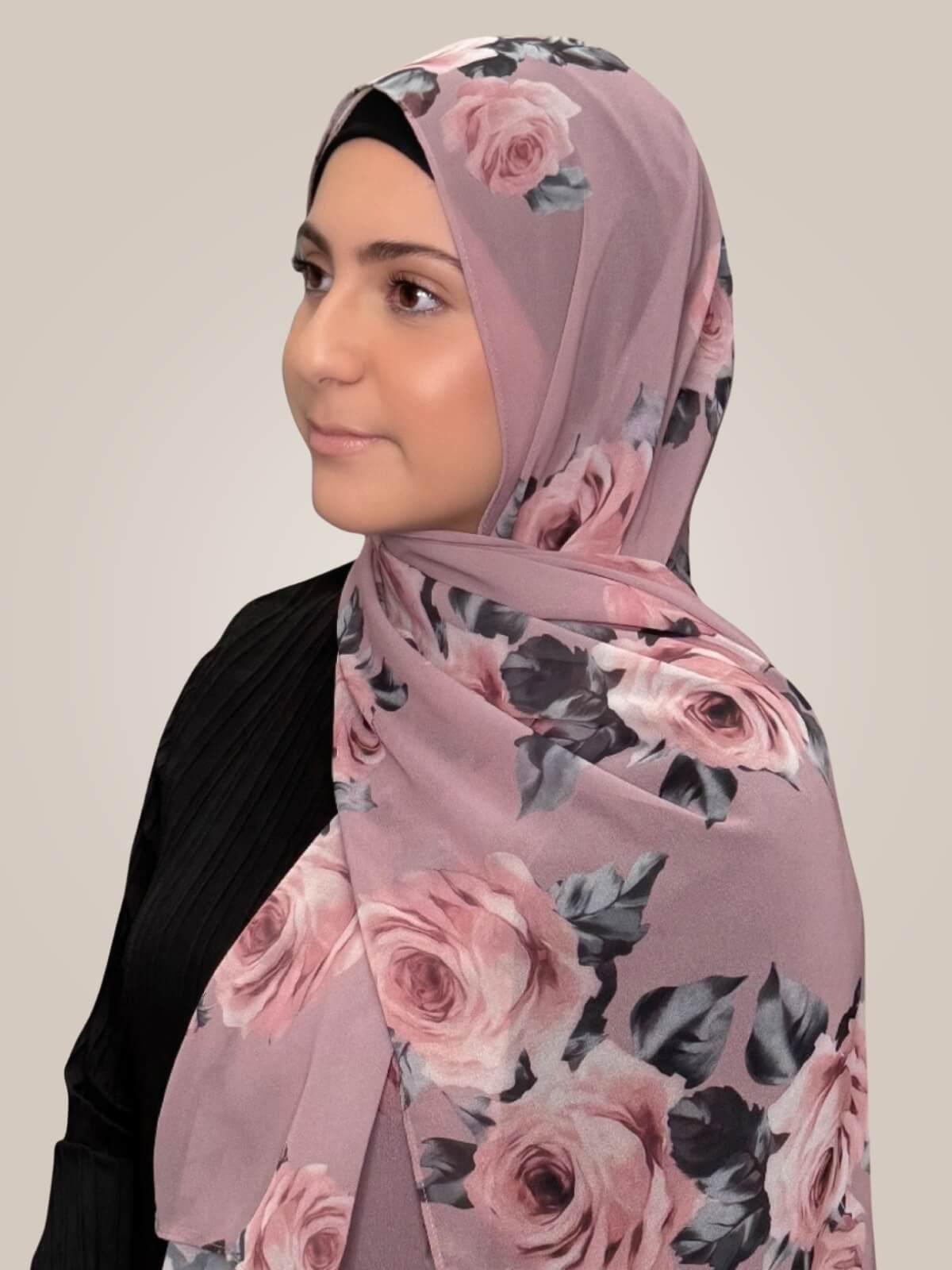Modish Girl Printed Chiffon Hijab-Neutral Rosette