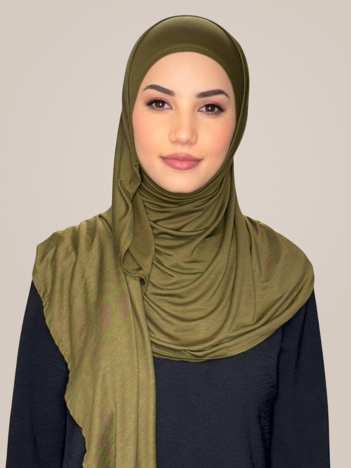 Pre-Sewn Jersey Hijab-Olive Green