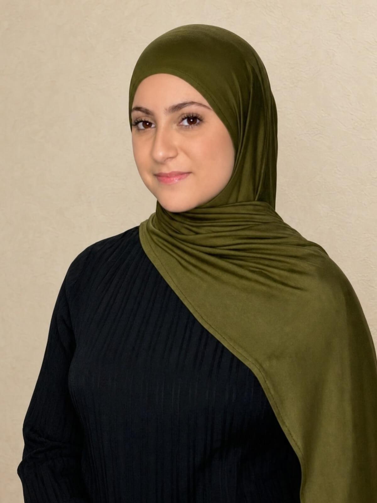 Modish Girl Pre-Sewn Jersey hijab-Olive Green