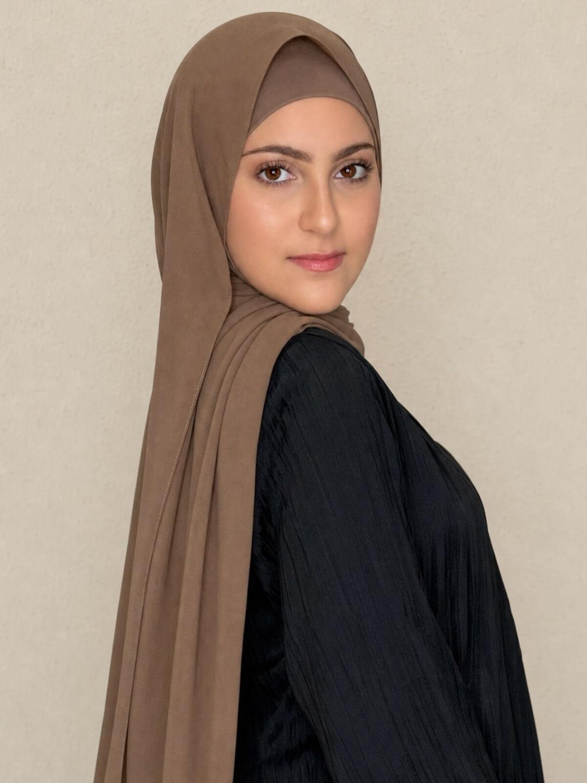 Modish Girl Matching Chiffon Hijab Set-Walnut Brown