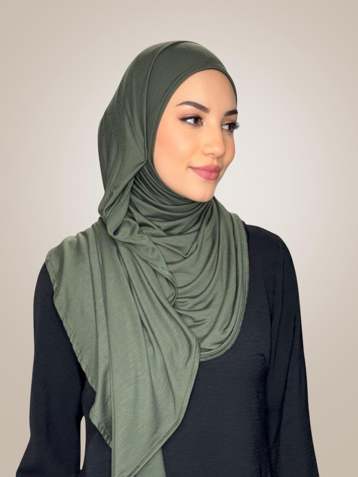 Pre-Sewn Jersey Hijab-Army Green