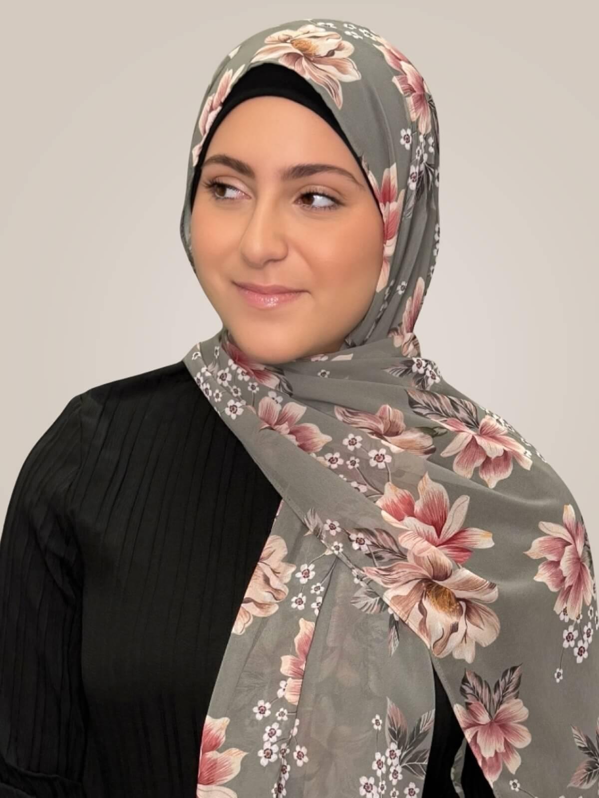 Modish Girl Printed Chiffon Hijab-Vintage Peony