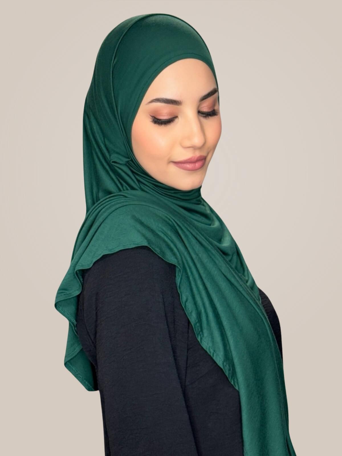 Pre-Sewn Jersey Hijab-Forrest Green