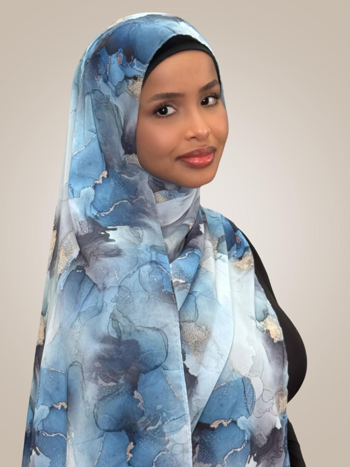 Printed Chiffon Hijab-Arctic Mist