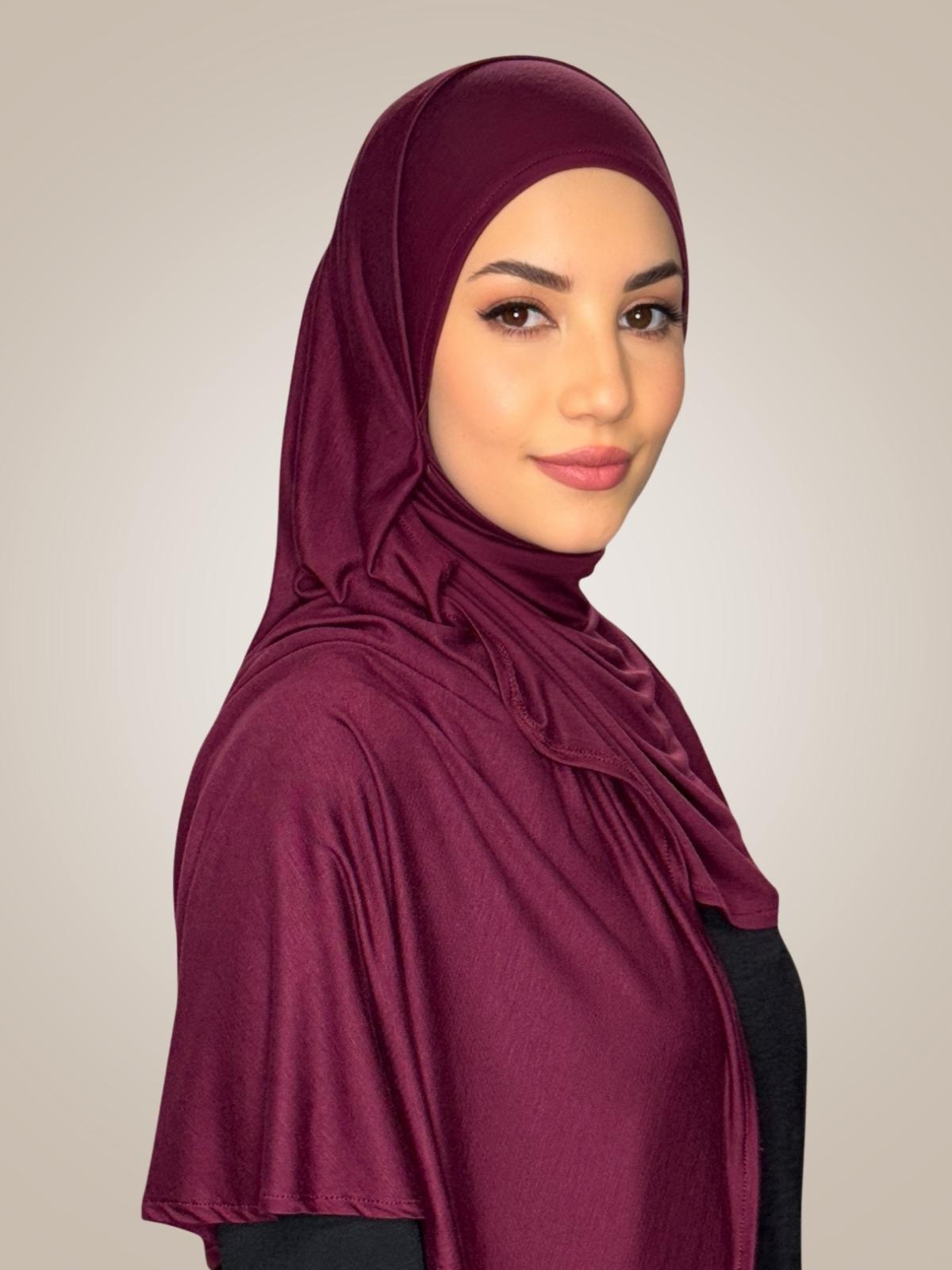 Pre-Sewn Jersey Hijab-Burgundy